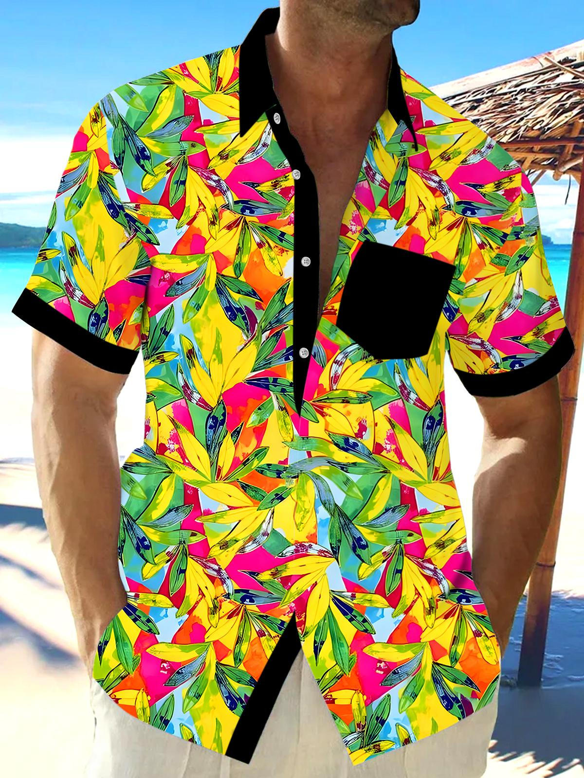Hawaiian Leaf Men's Pocket Short Sleeve Shirts
