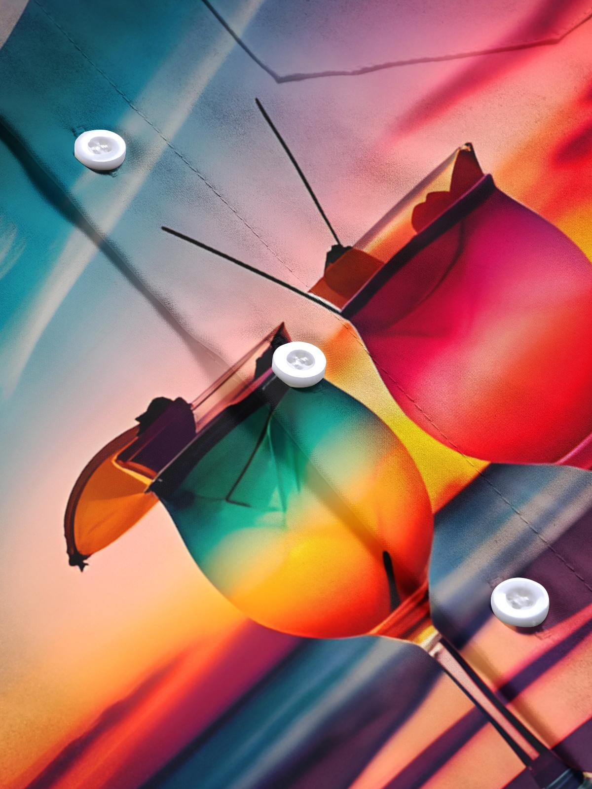 Beach Cocktail Print Men's Pocket Short Sleeve Shirts