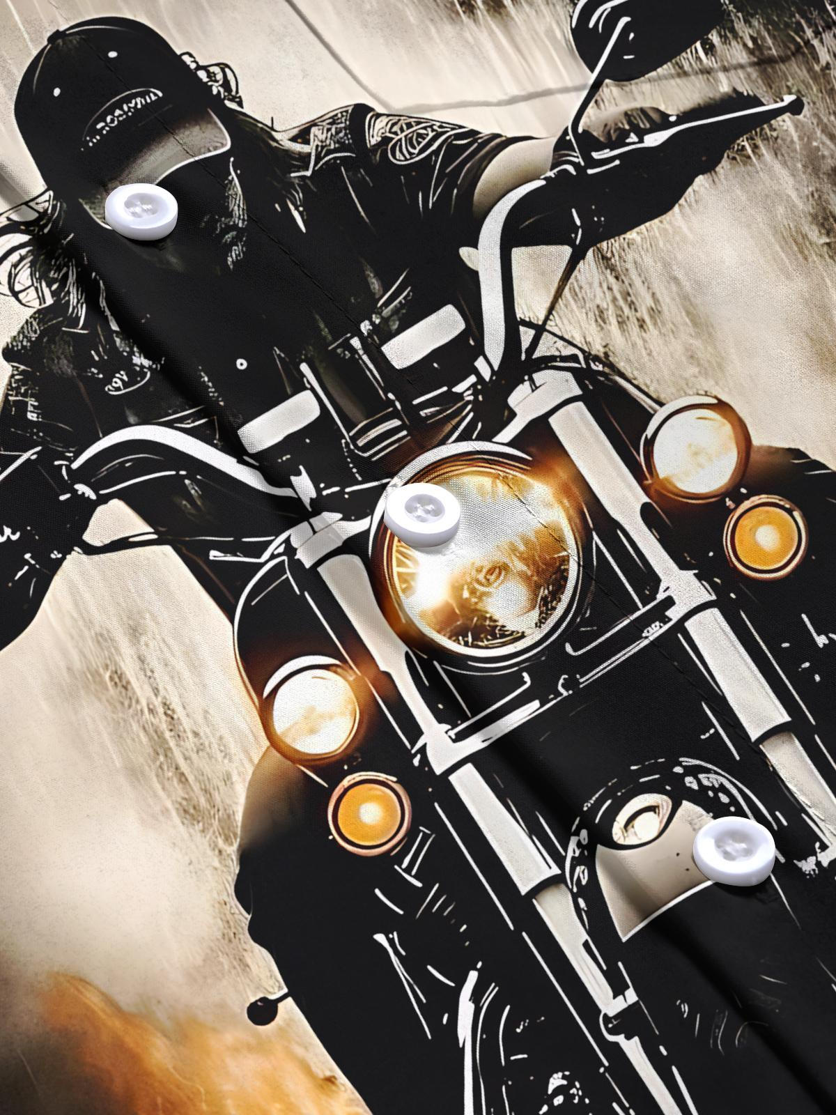 Motorcycle Print Men's Pocket Short Sleeve Shirts