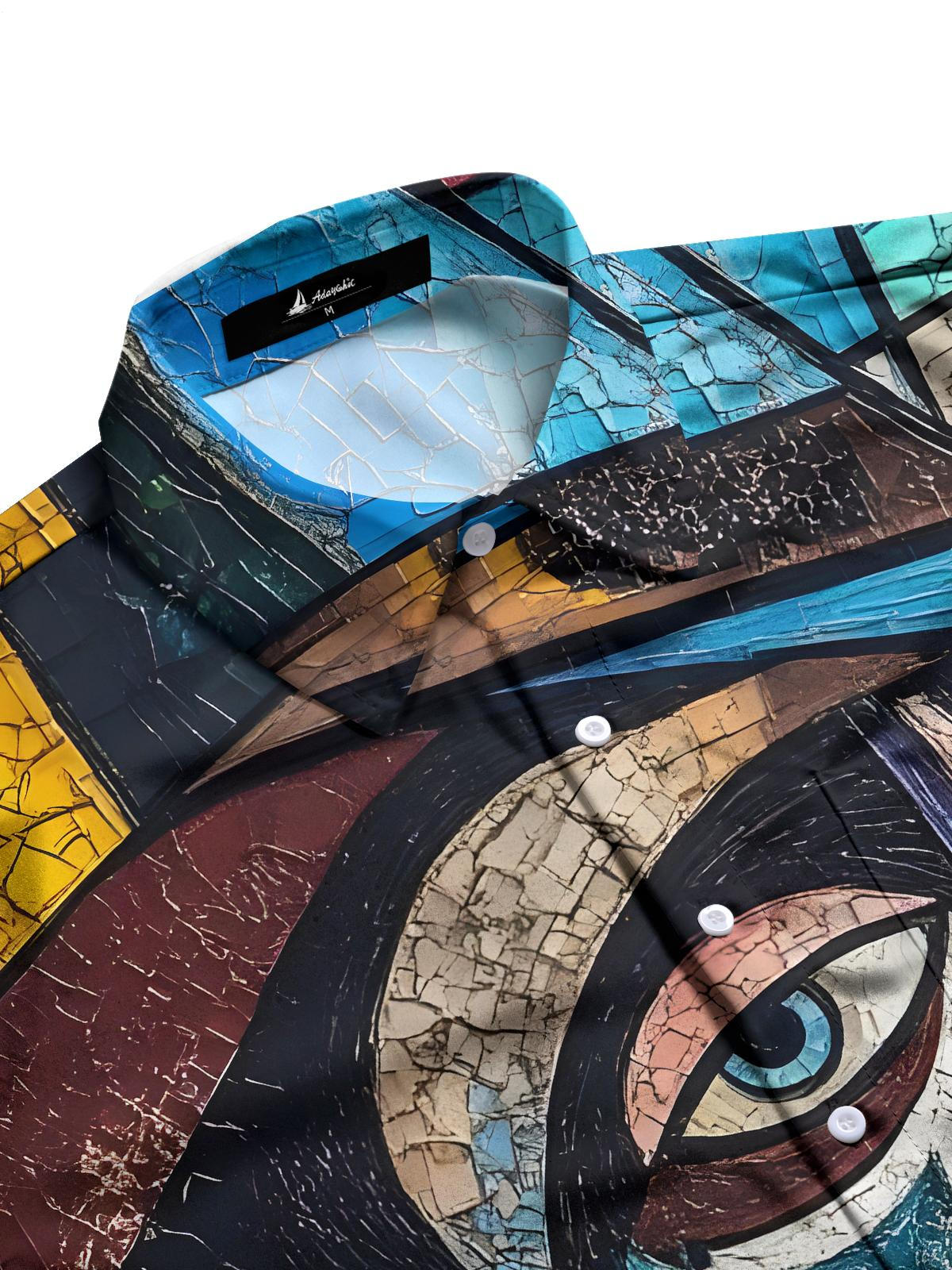 Color Block Face Men's Pocket Short Sleeve Shirts