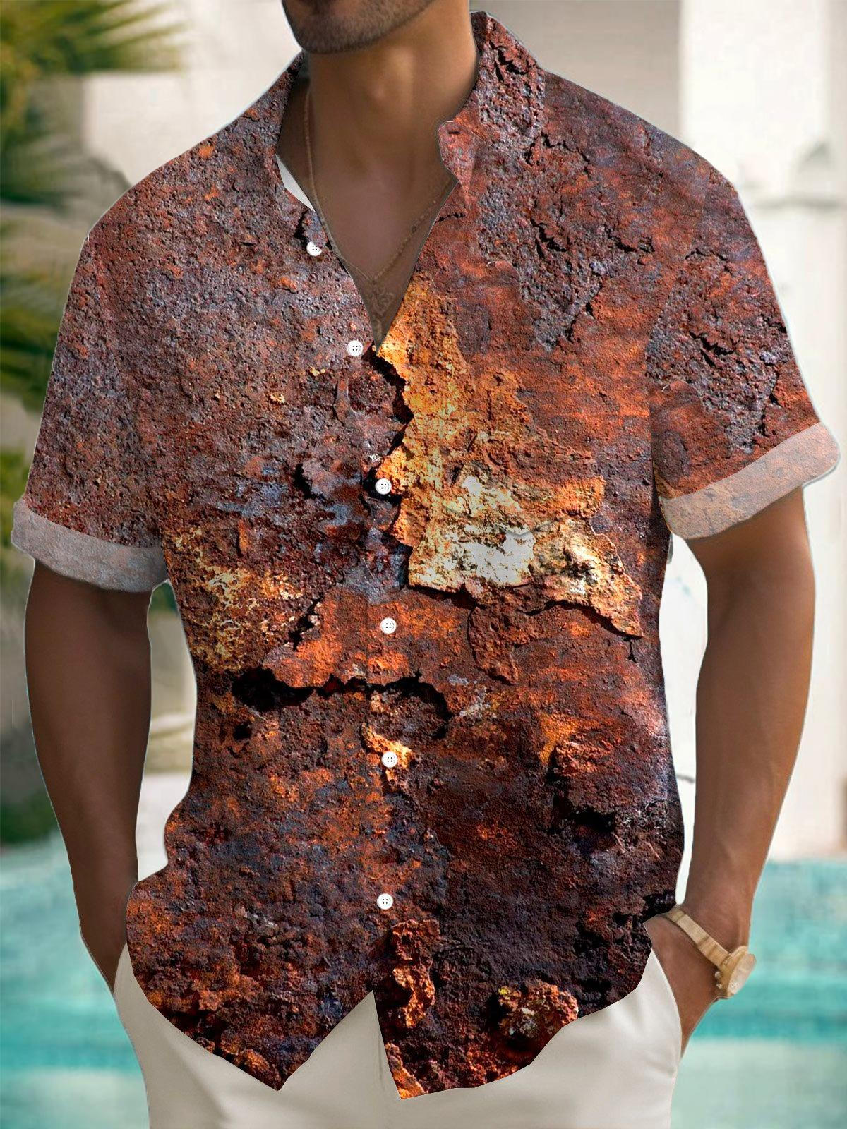 Vintage Distressed Rust Print Men's Pocket Short Sleeve Shirts