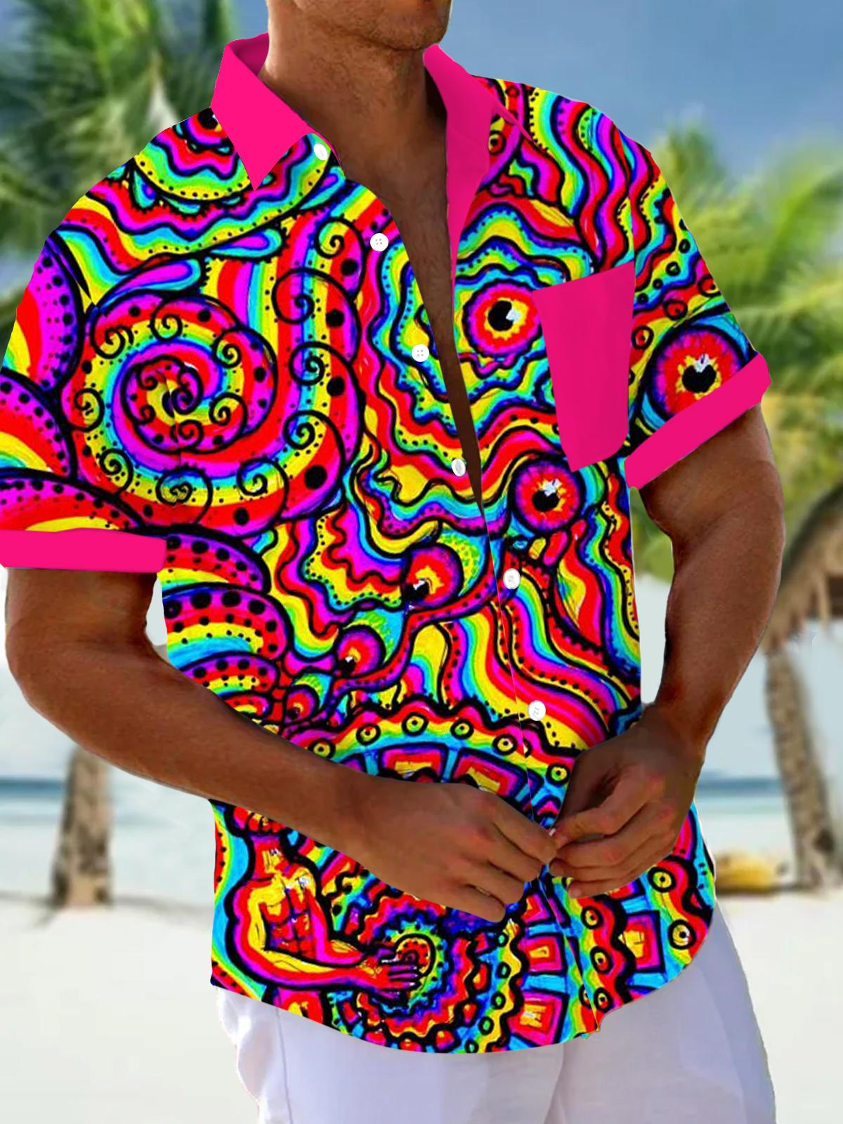 Abstract Art Print Men's Pocket Short Sleeve Shirts