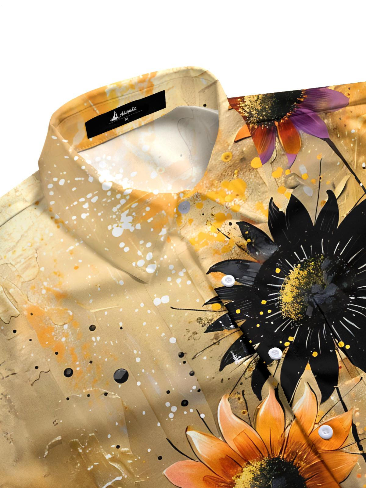 Sunflower Print Men's Pocket Short Sleeve Shirts