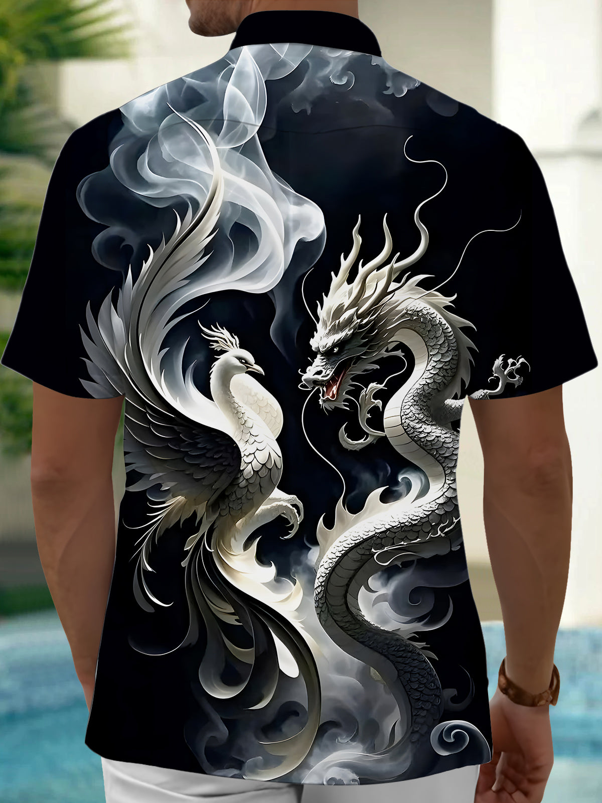 Dragon Phoenix Men's Pocket Short Sleeve Shirts