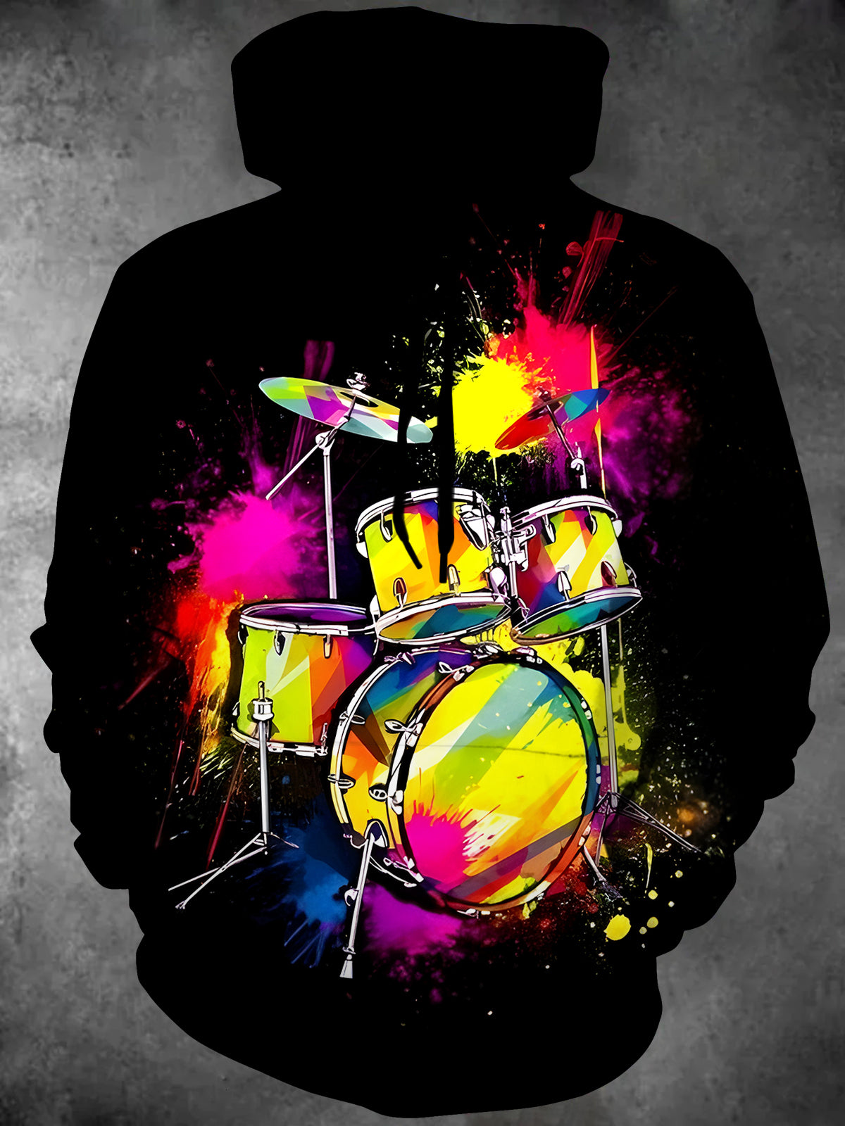 Tie Dye Drum Kit Long Sleeve Hooded Pocket Men's Top