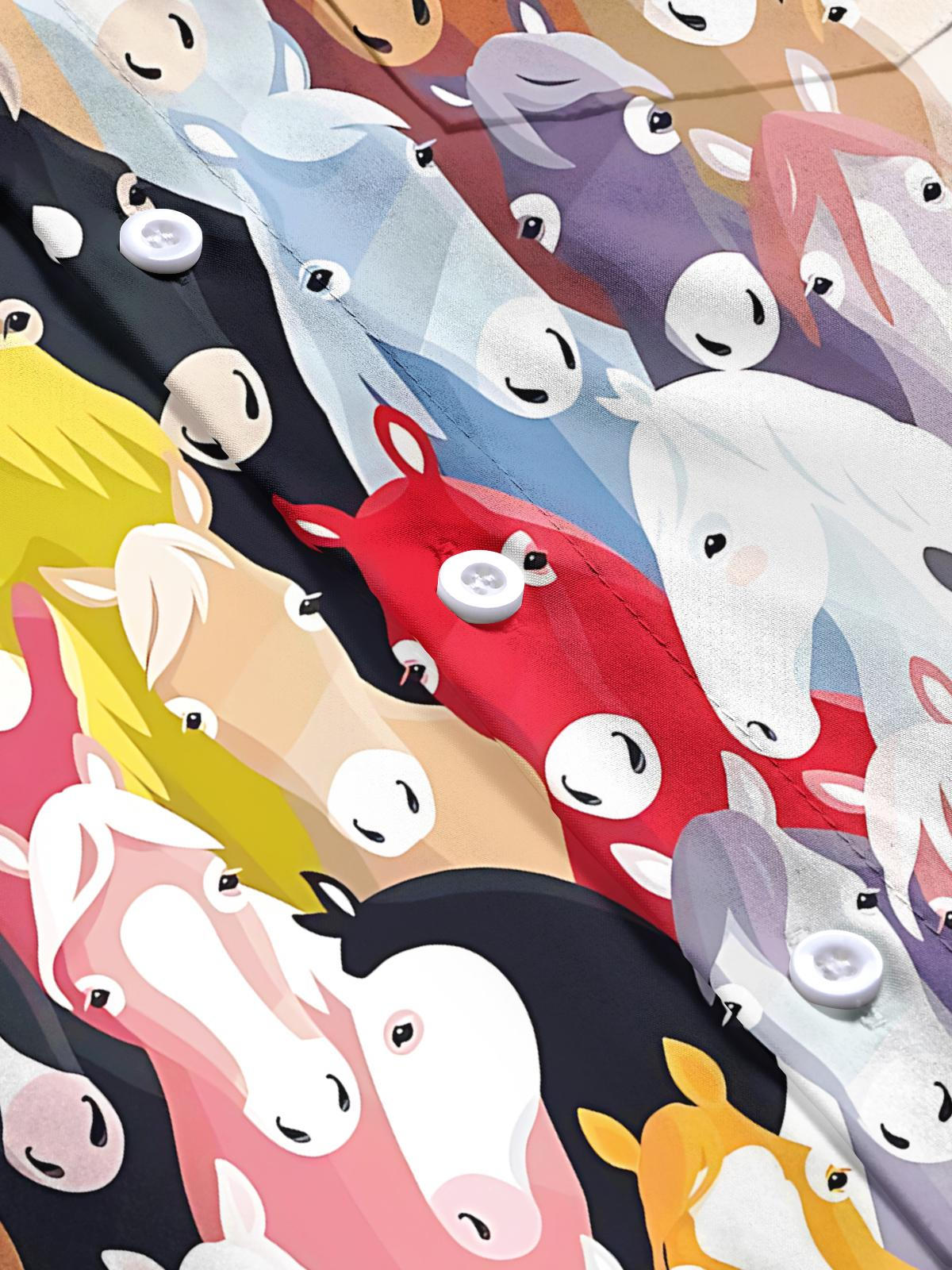 Horse Print Men's Pocket Short Sleeve Shirts