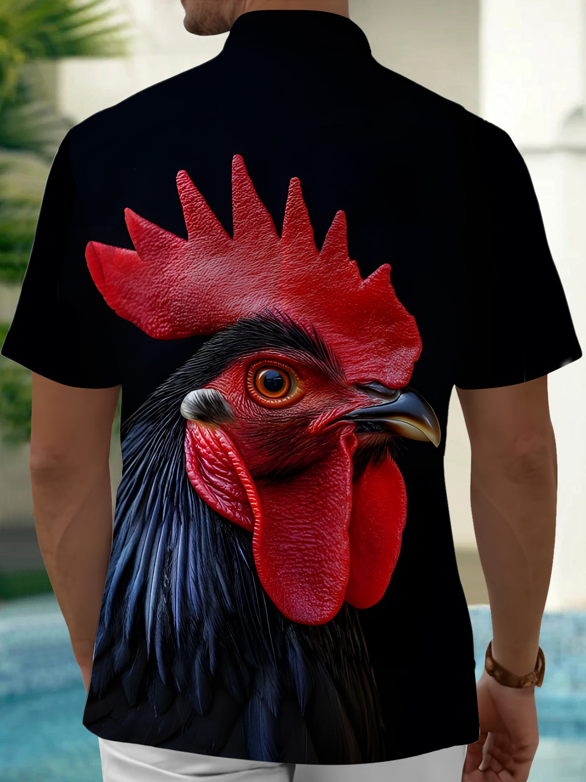 Rooster Print Men's Pocket Short Sleeve Shirts