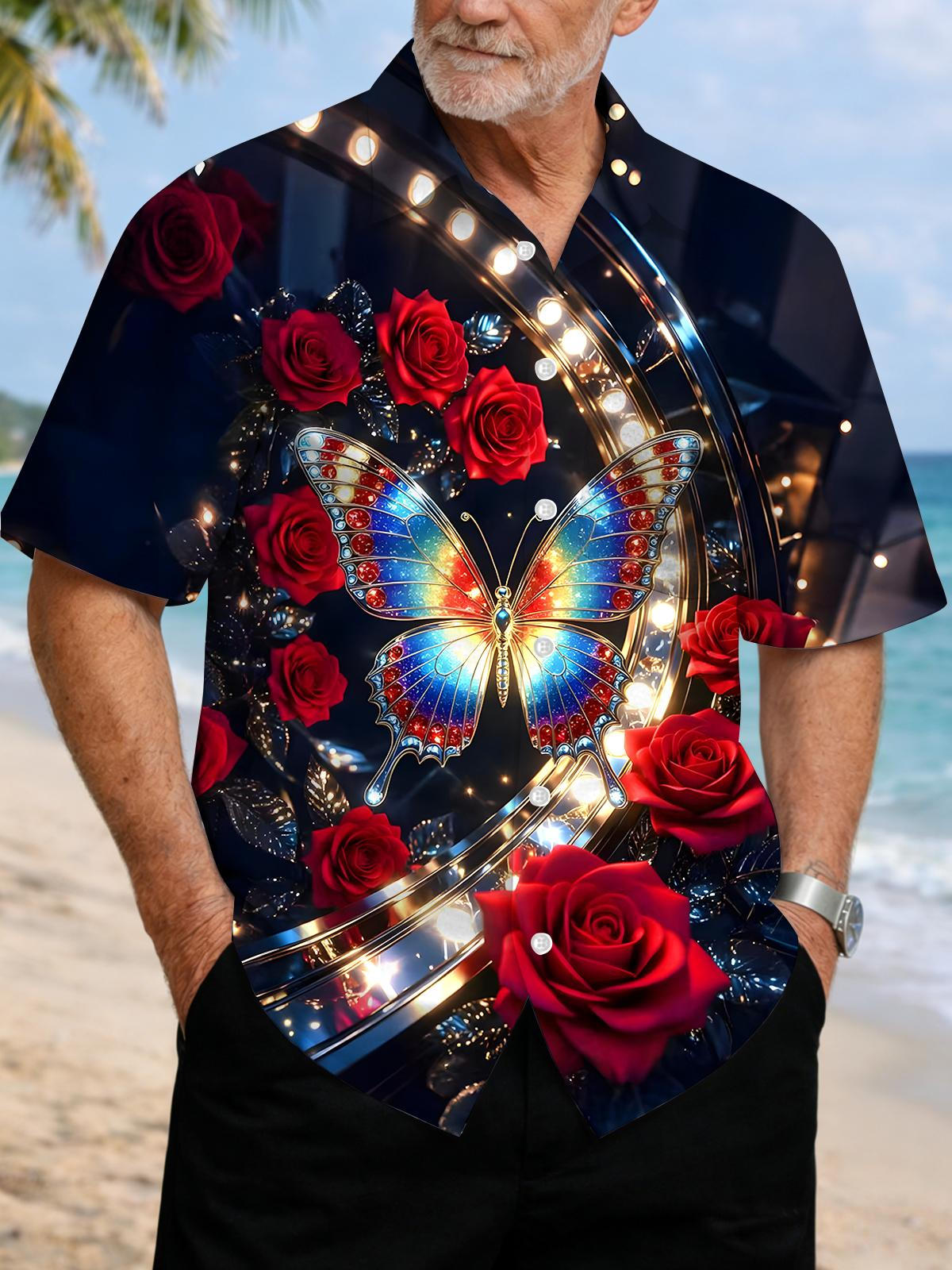 Butterfly Rose Men's Pocket Short Sleeve Shirts