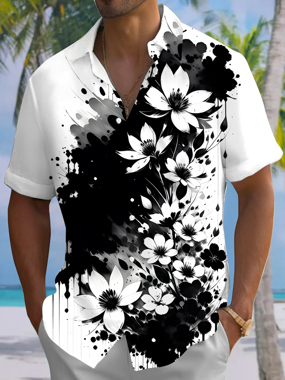 Floral Men's Pocket Short Sleeve Shirts