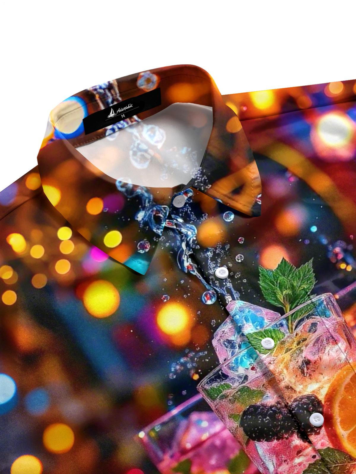 Fruit Cocktail Print Men's Pocket Short Sleeve Shirts