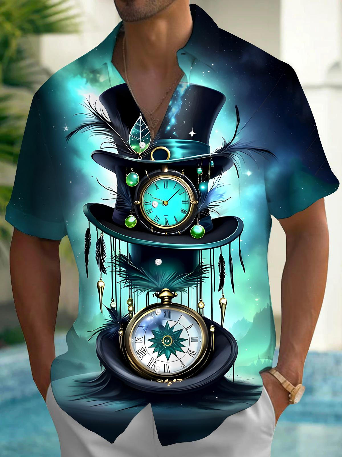 Halloween Day Hat Clock Men's Pocket Short Sleeve Shirts