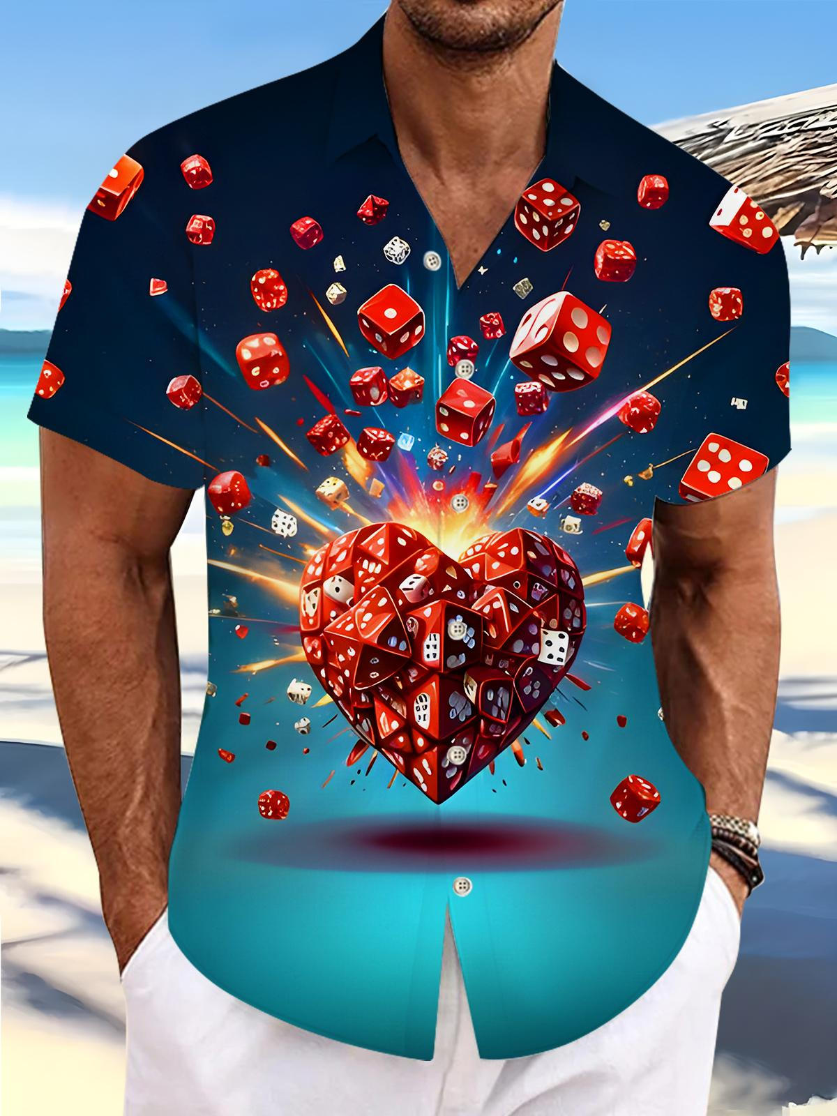 Fun Heart Dice Men's Pocket Short Sleeve Shirts