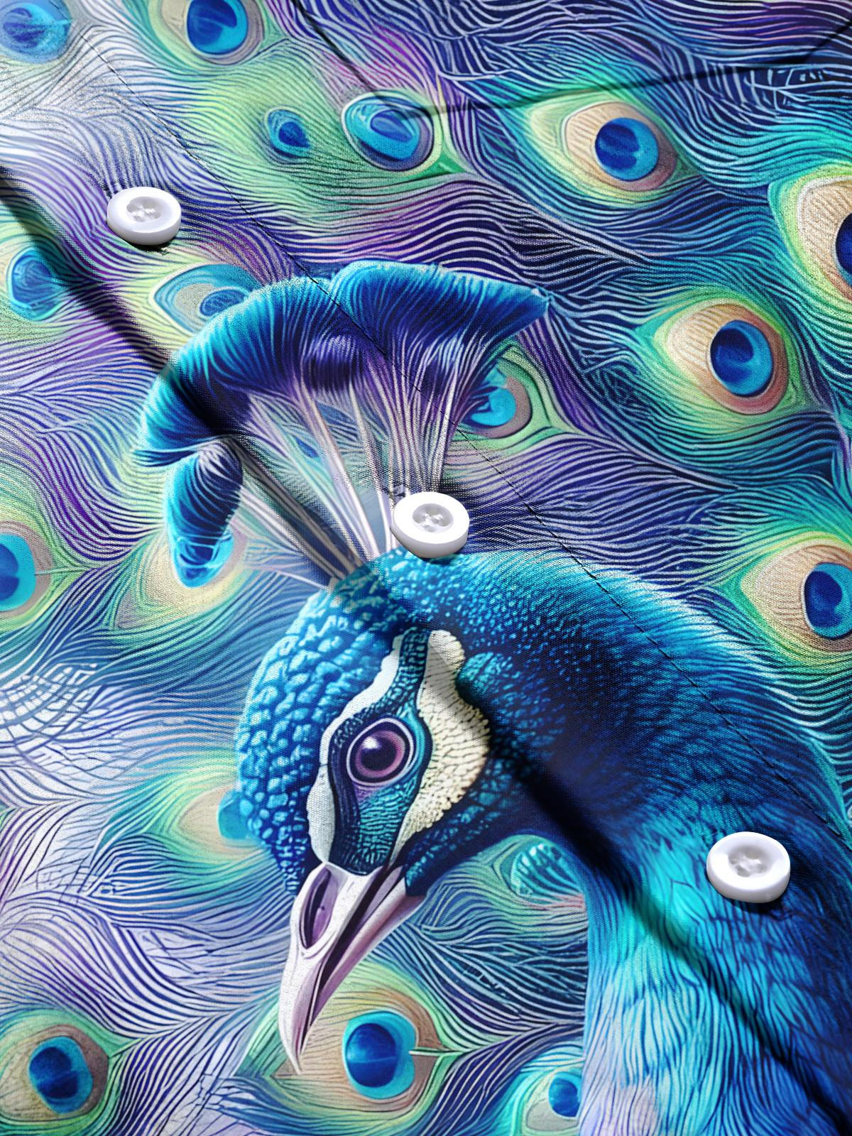 Peacock Print Men's Pocket Short Sleeve Shirts