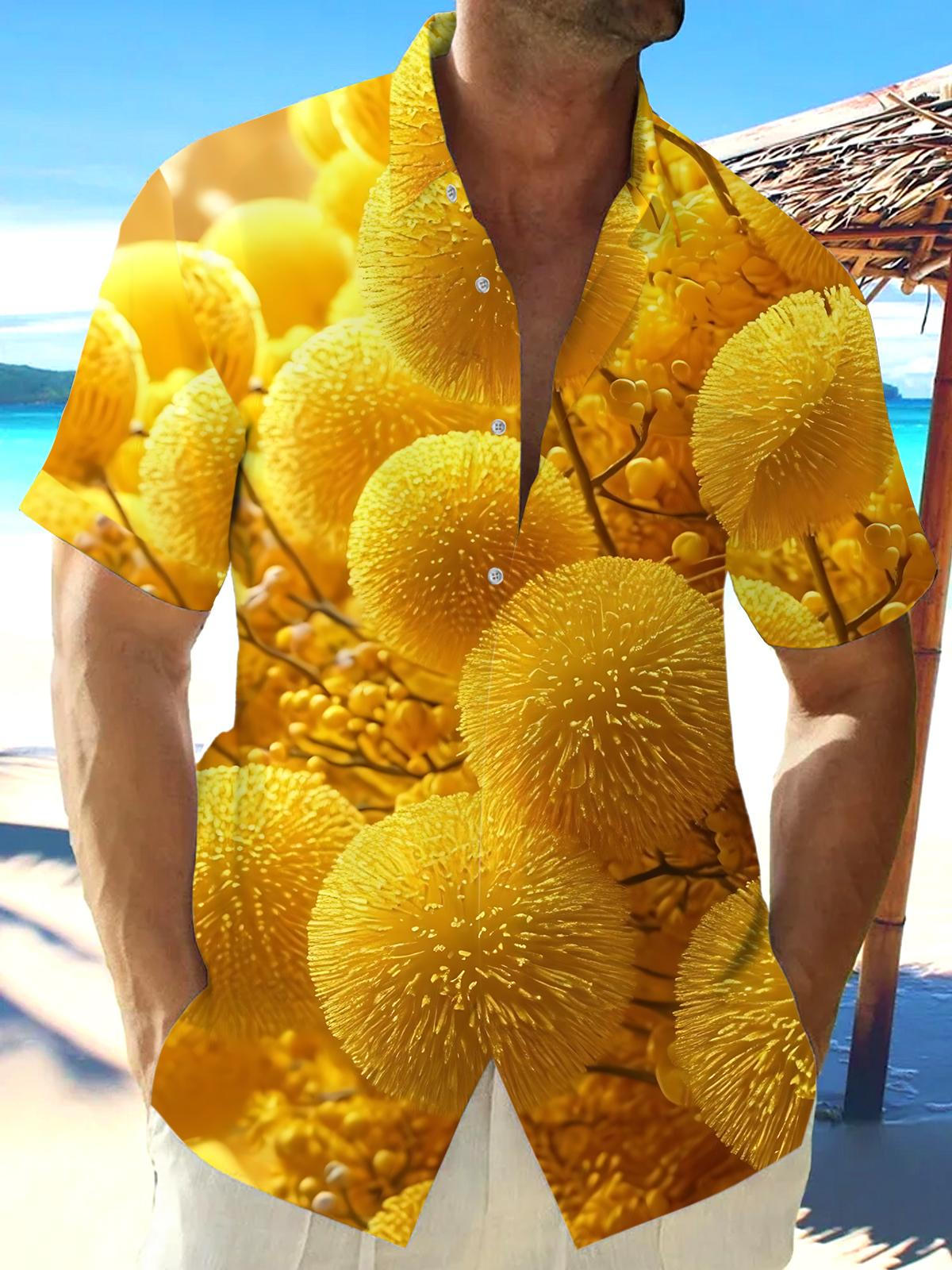 Plant Print Men's Pocket Short Sleeve Shirts