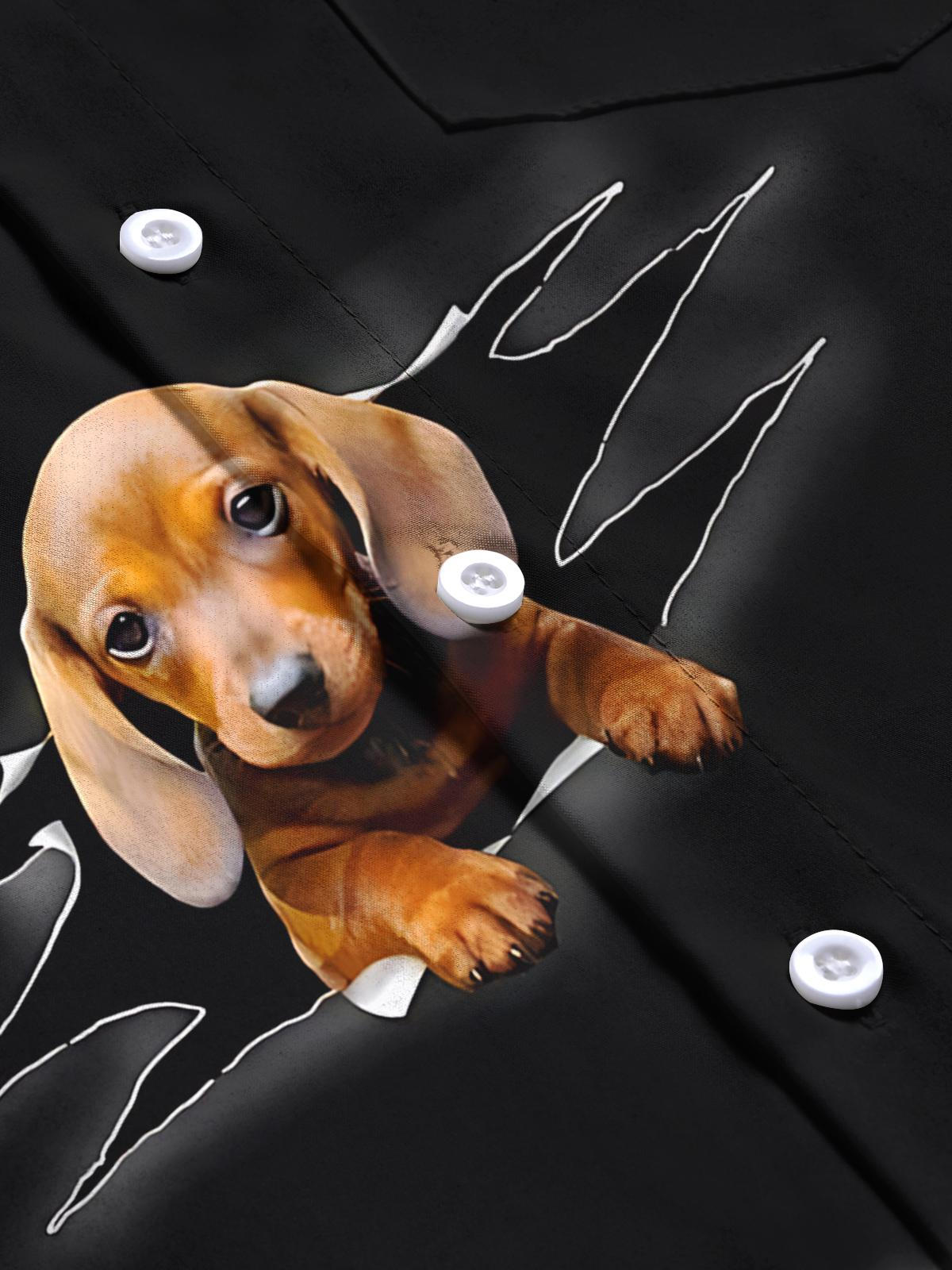 Dachshund Print Men's Pocket Short Sleeve Shirts