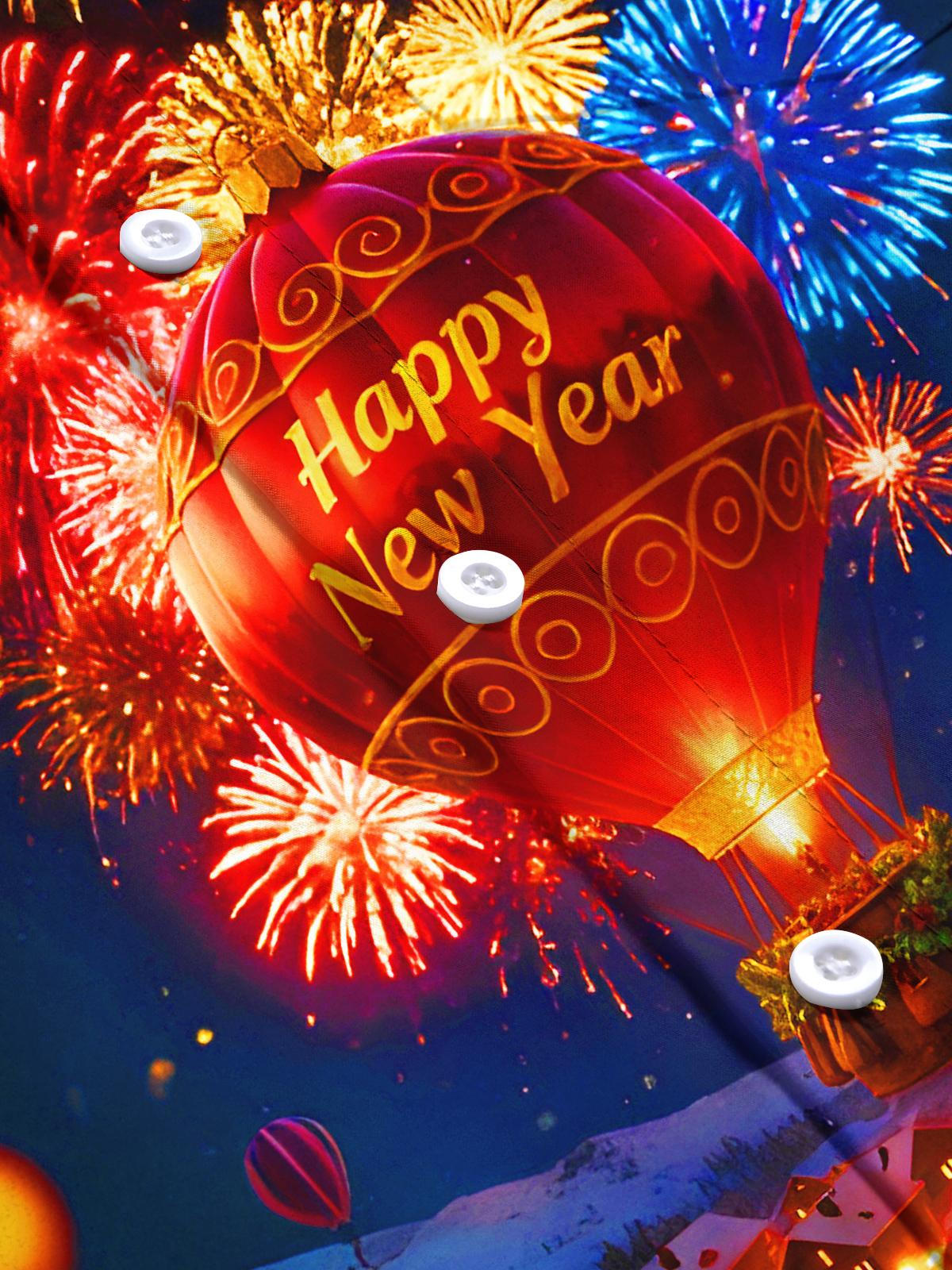 Festive New Year Hot Air Balloons Fireworks Men's Pocket Short Sleeve Shirts