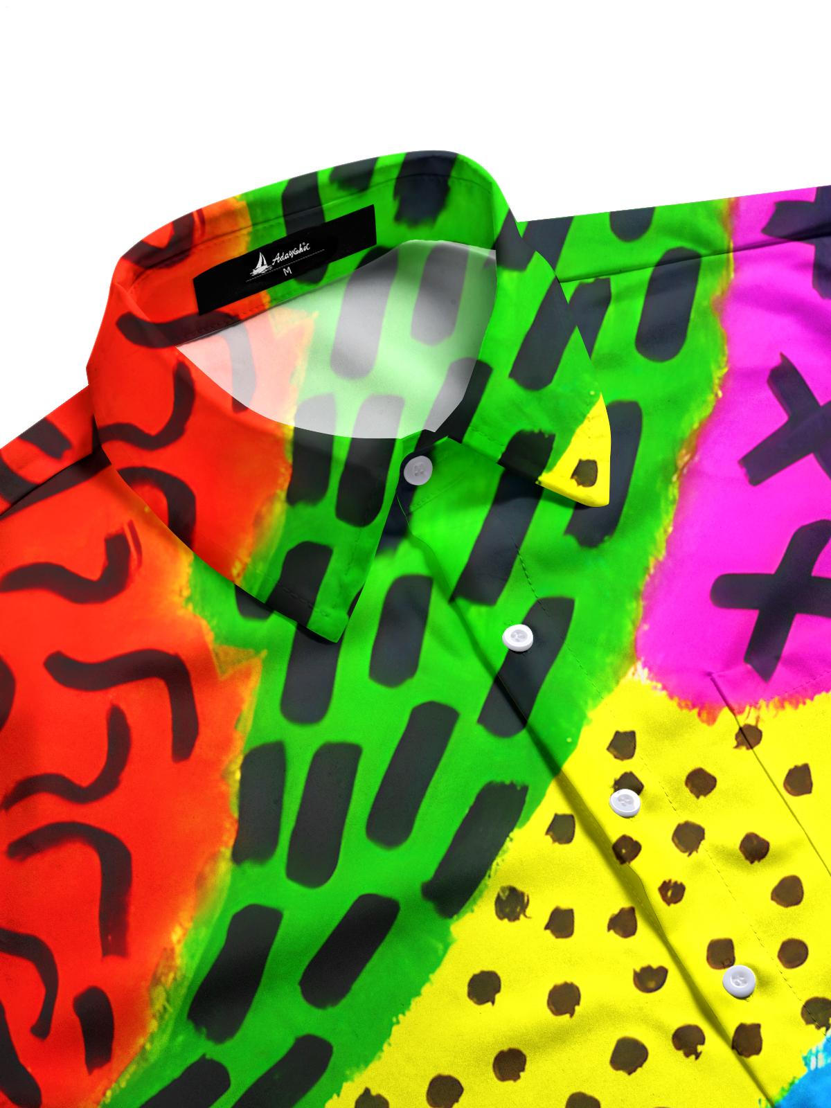 Geometric Contrast Print Men's Pocket Short Sleeve Shirts