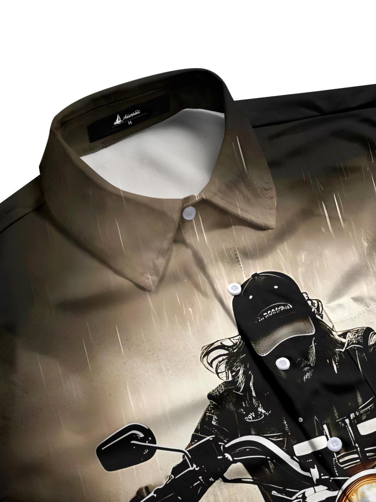 Motorcycle Print Men's Pocket Short Sleeve Shirts