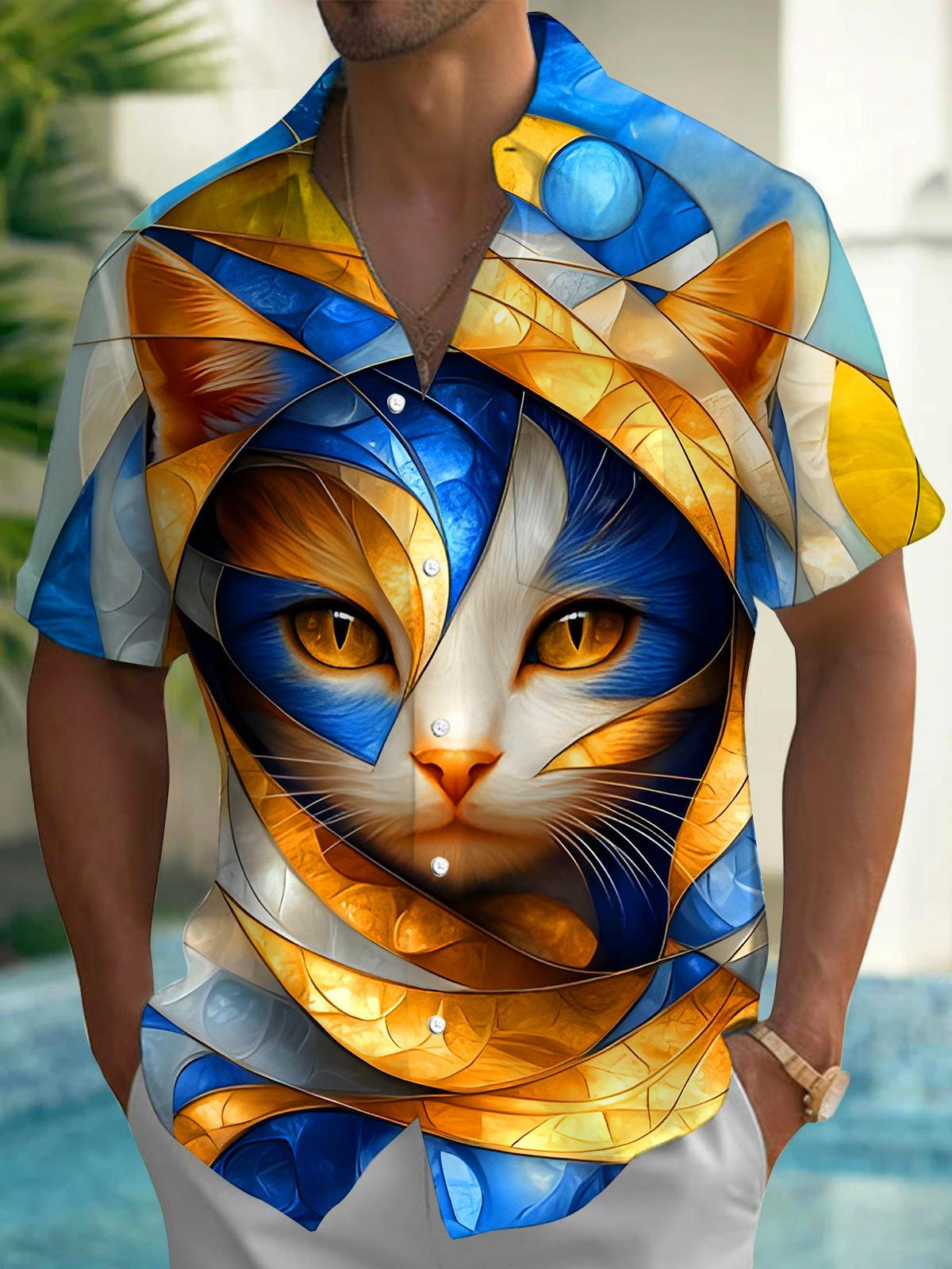 Art Cat Men's Pocket Short Sleeve Shirts