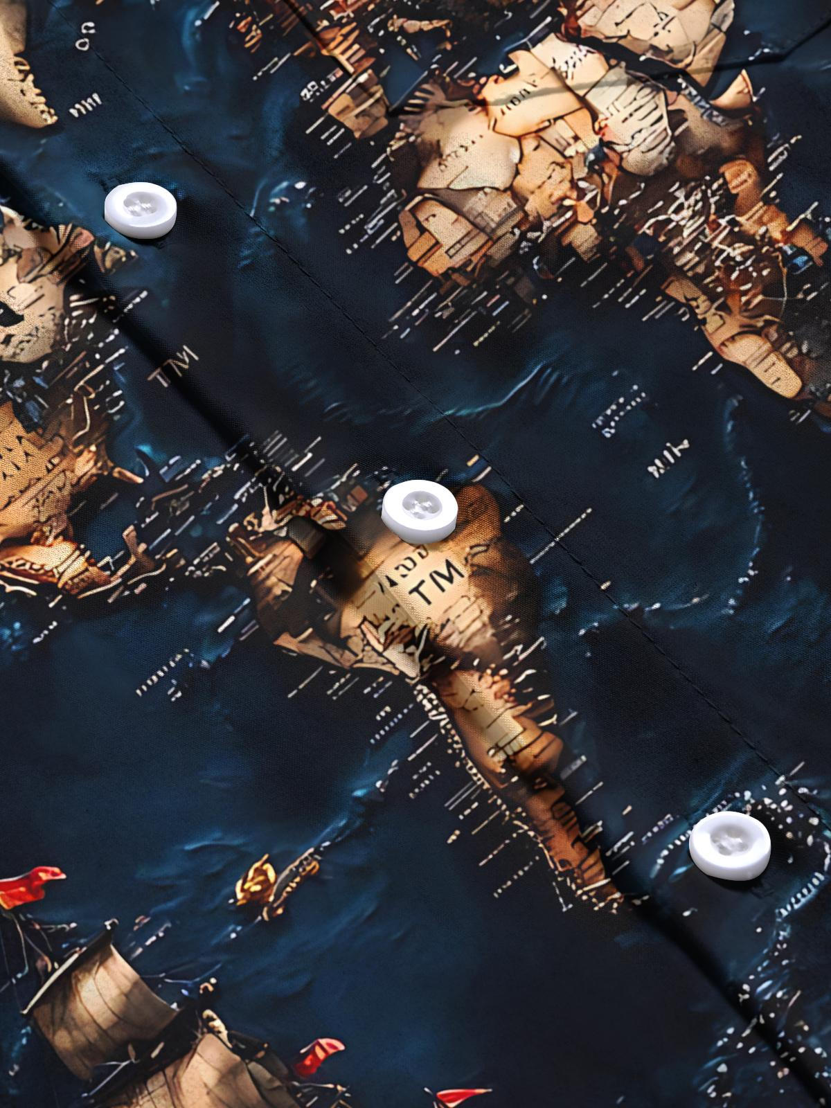 Vintage Nautical Boat Map Print Men's Pocket Short Sleeve Shirts