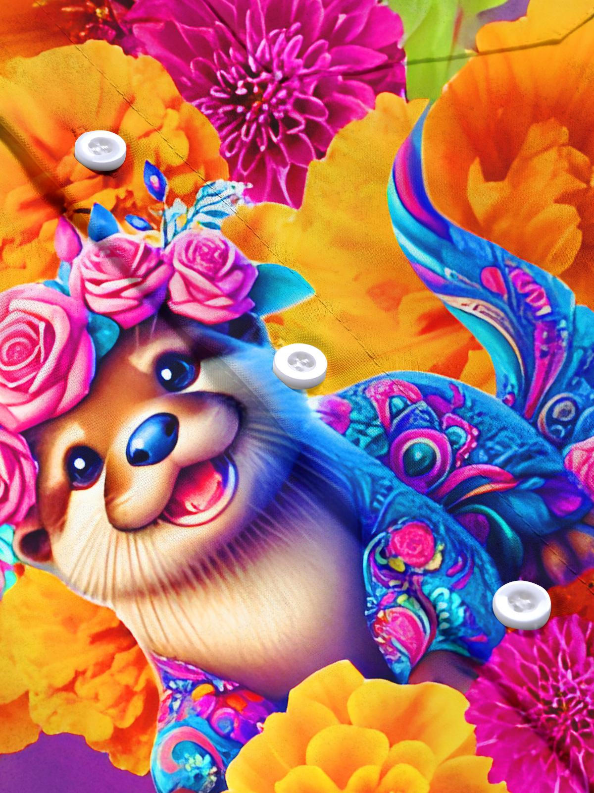 Funny Colorful Floral Otter Men's Pocket Short Sleeve Shirts