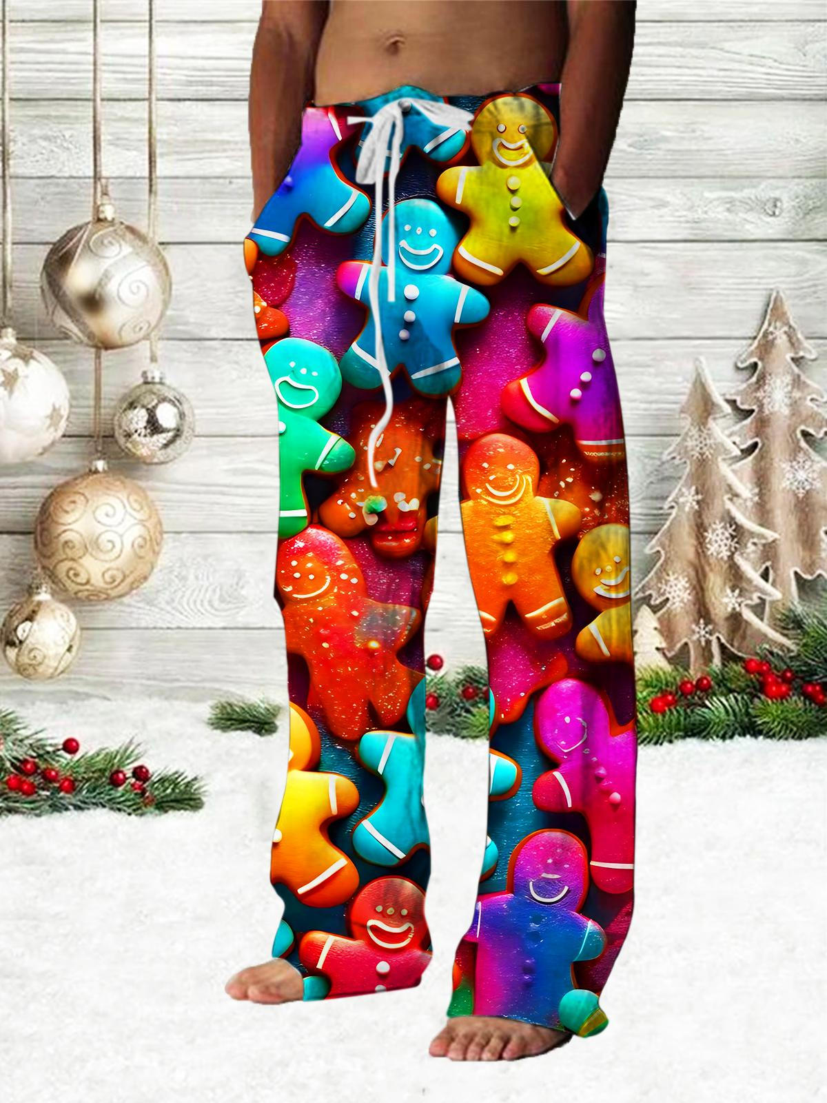 Christmas Gingerbread Man Print Men's Casual Elastic Waist Pants