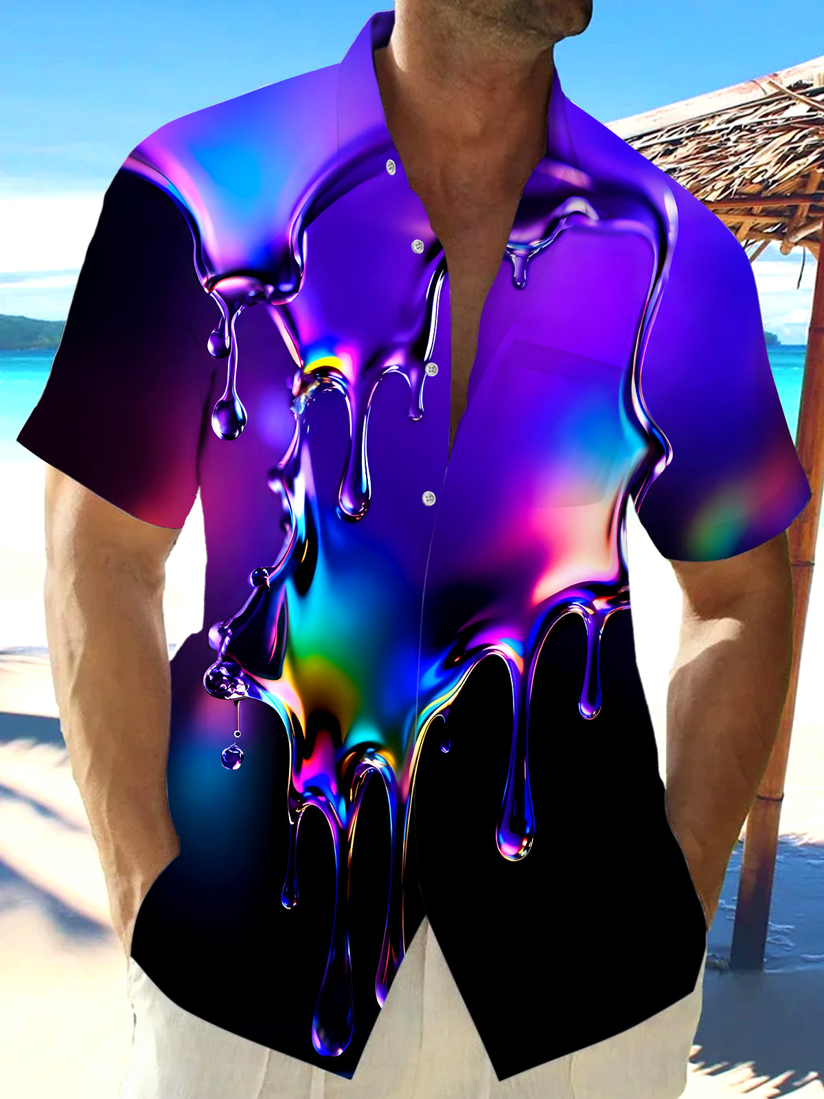 Water Drop Men's Pocket Short Sleeve Shirts