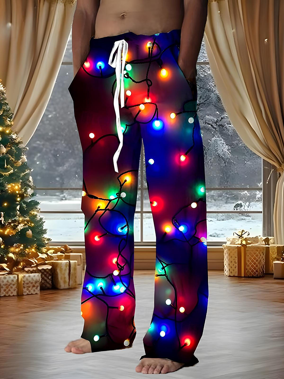 Christmas Light String Men's Casual Elastic Waist Pants