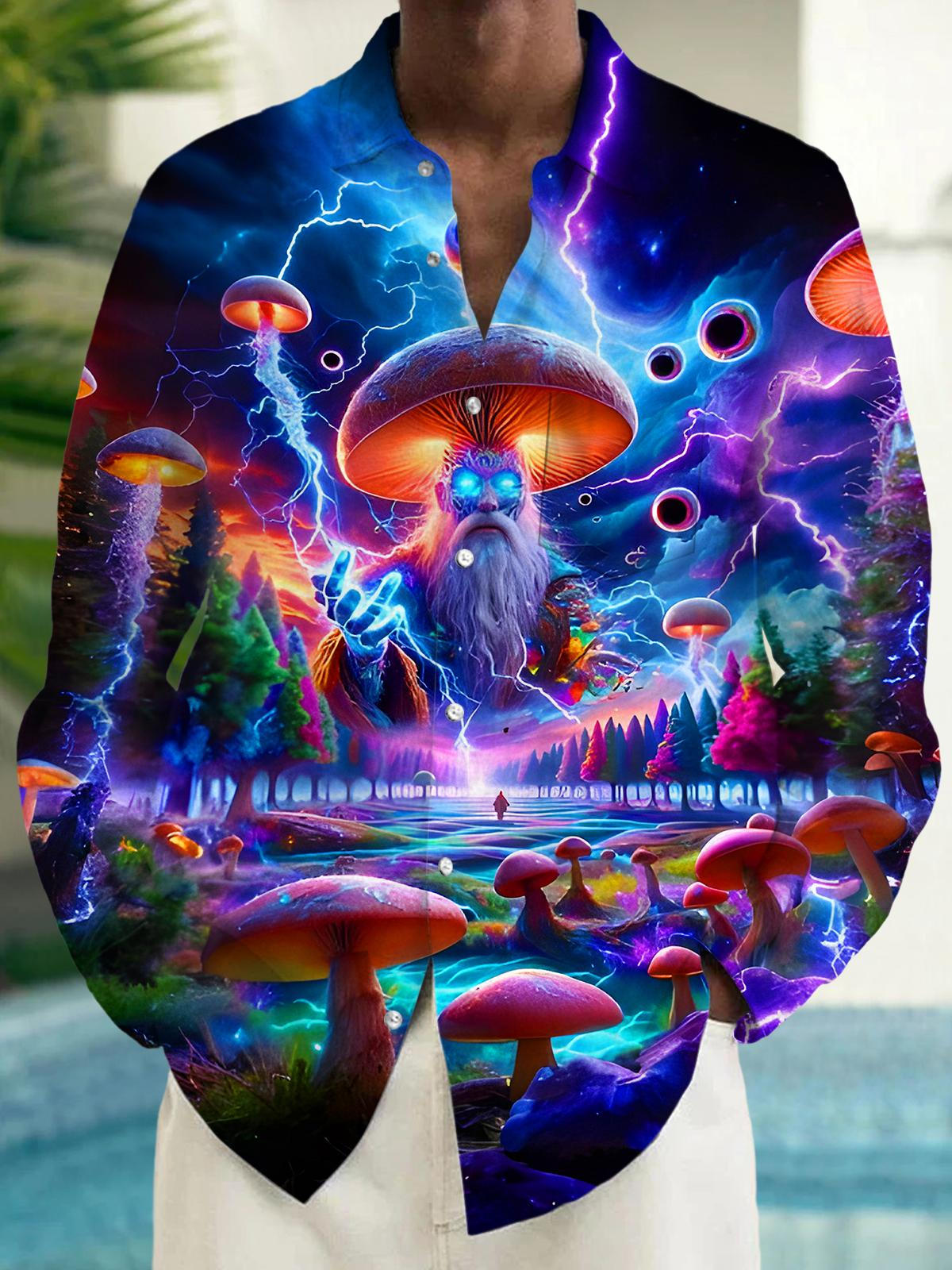 Psychedelic Mushroom Old Man Lightning Men's Pocket Long Sleeve Shirts