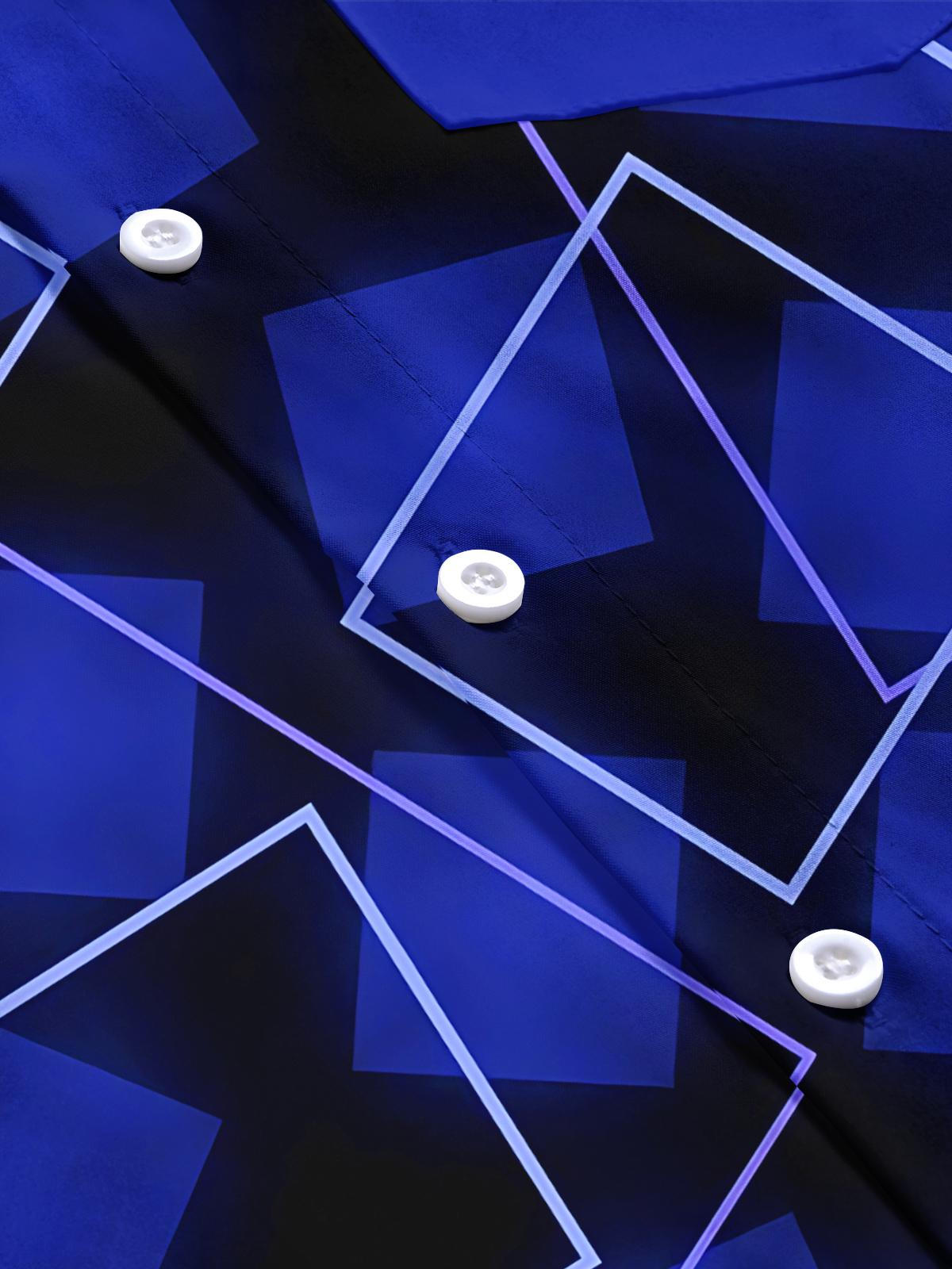 Geometric Square Print Men's Pocket Short Sleeve Shirts