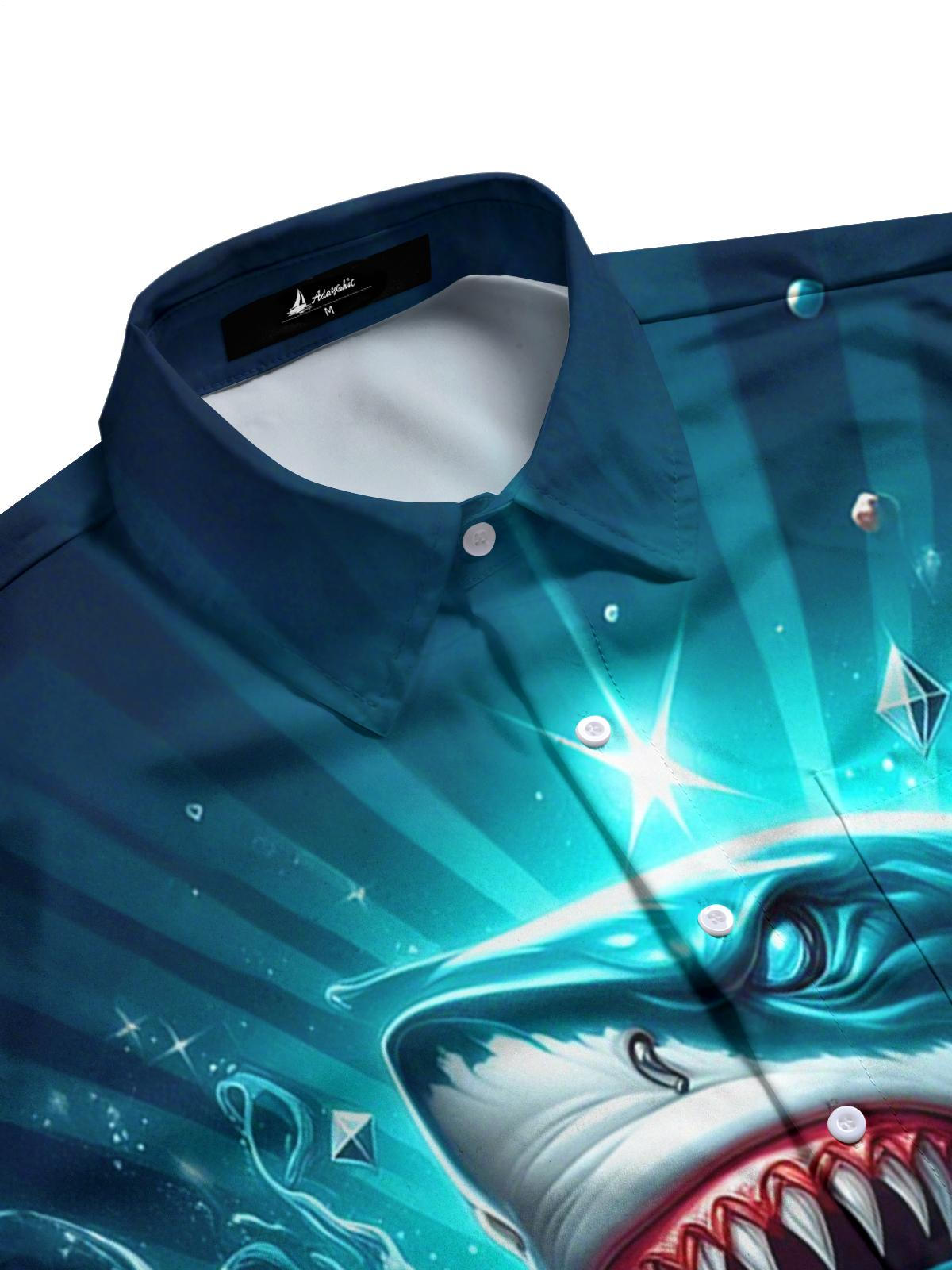 Shark Billiards Print Men's Pocket Short Sleeve Shirts