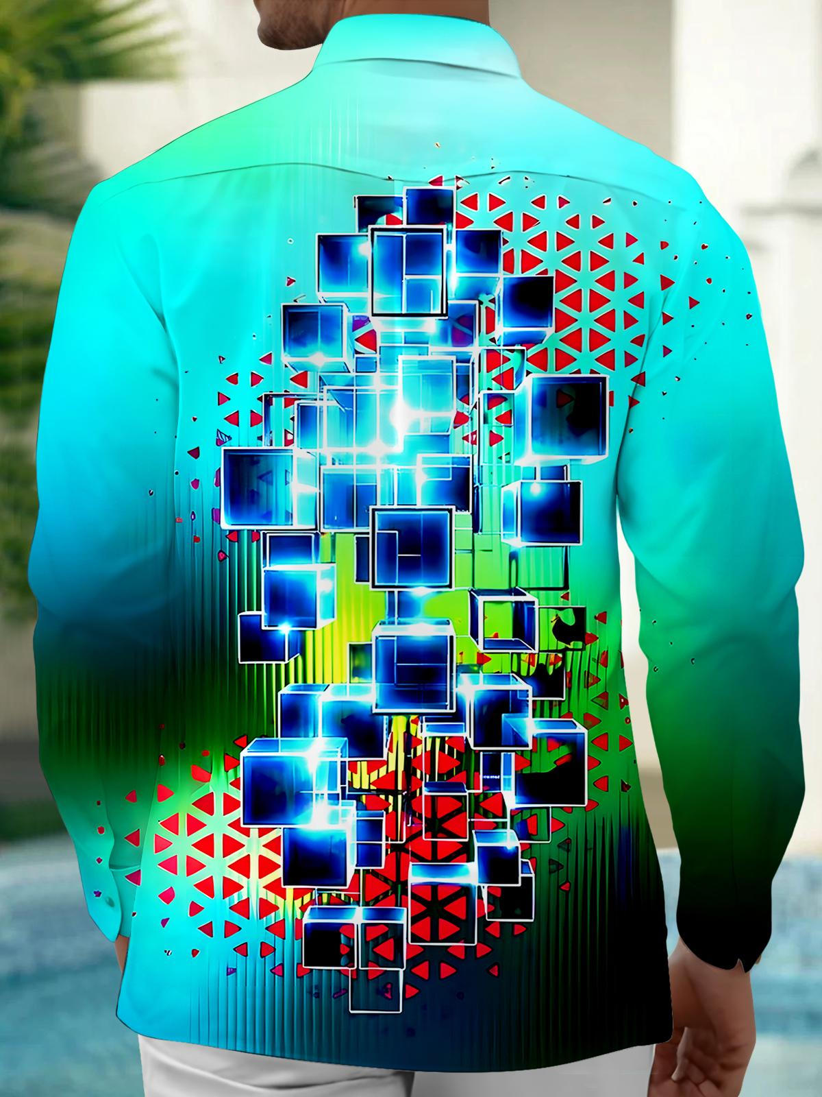 Tie Dye Geometry Men's Pocket Long Sleeve Shirts