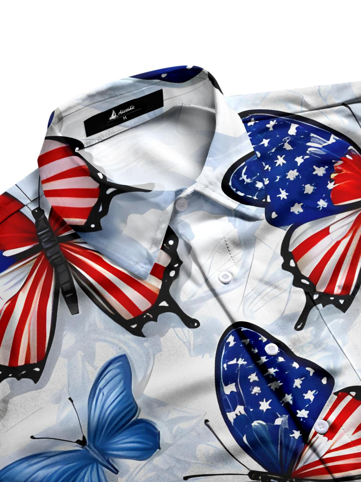 Independence Day Butterfly Men's Pocket Short Sleeve Shirts