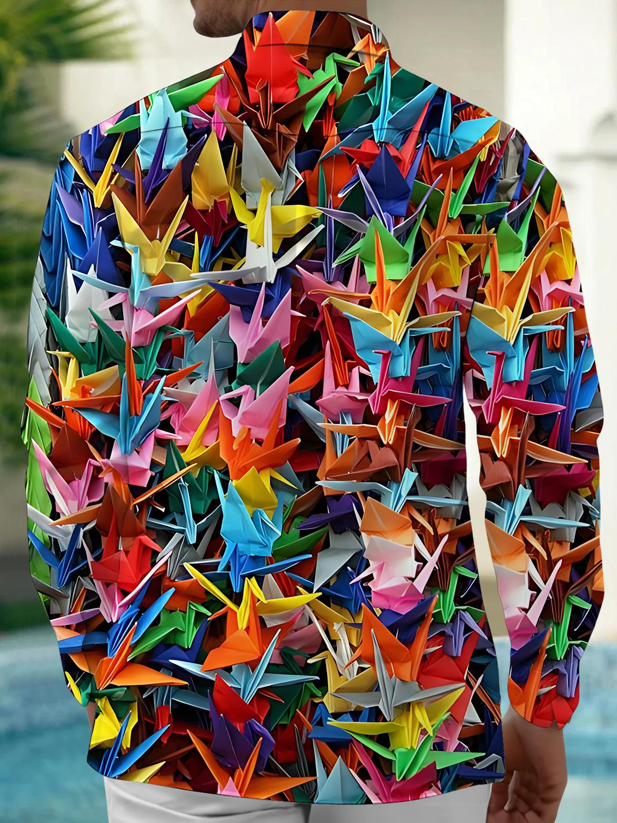 Paper Cranes Print Men's Pocket Long Sleeve Shirts
