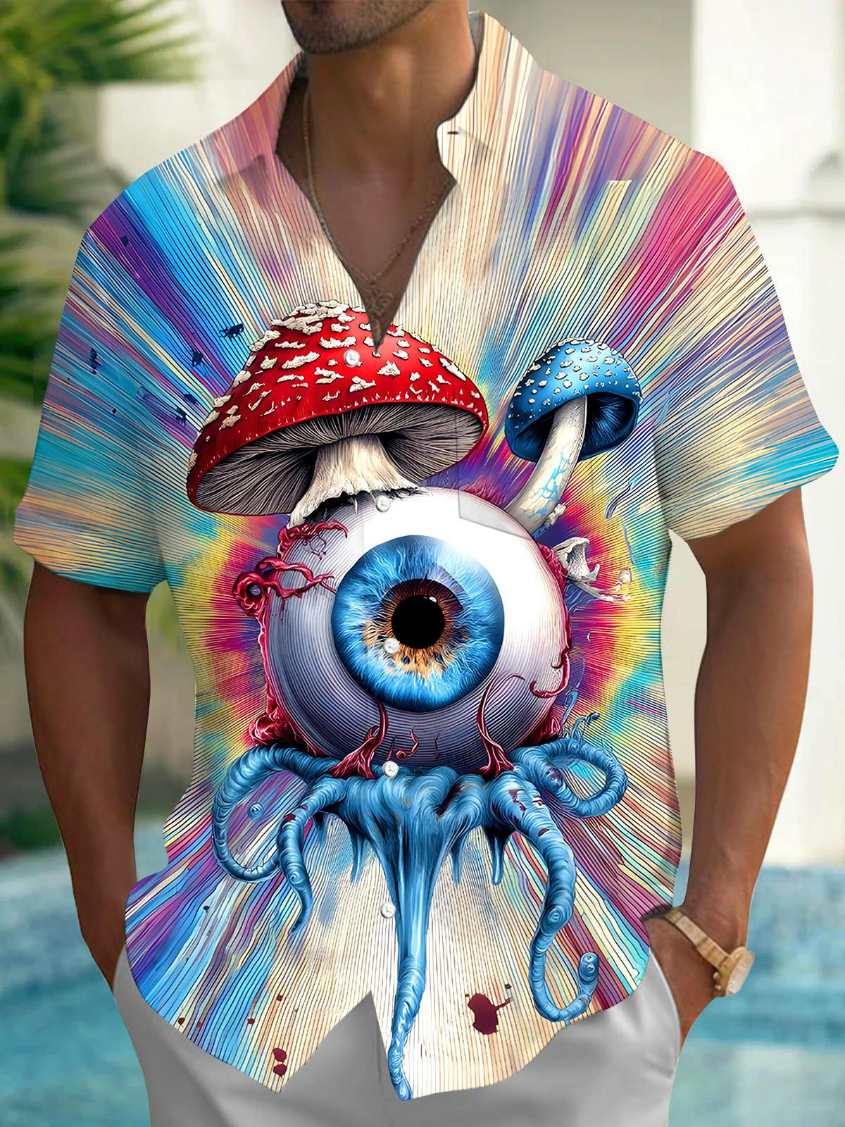 Tie Dye Mushroom Eyes Men's Pocket Short Sleeve Shirts
