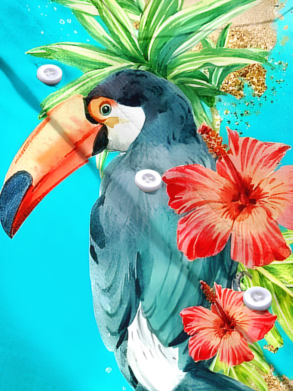 Hawaiian Parrot Floral Men's Pocket Short Sleeve Shirts