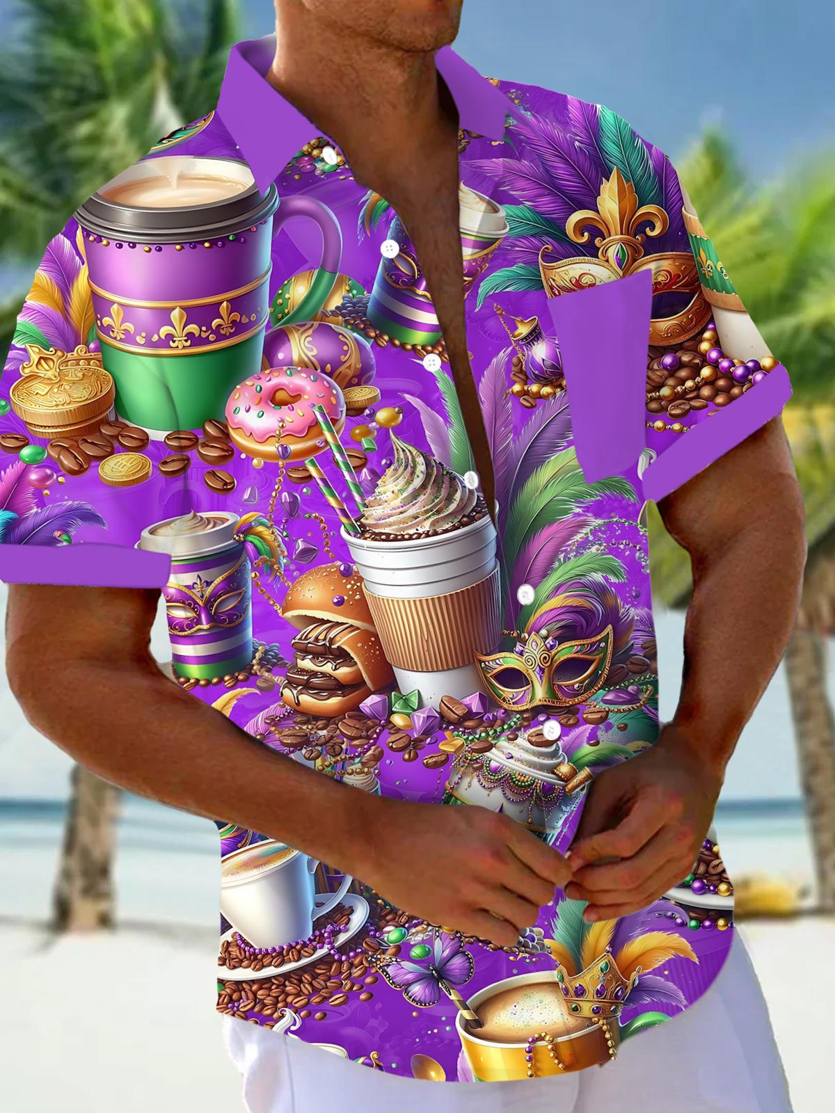 Mardi Gras Food Mask Print Men's Pocket Short Sleeve Shirts