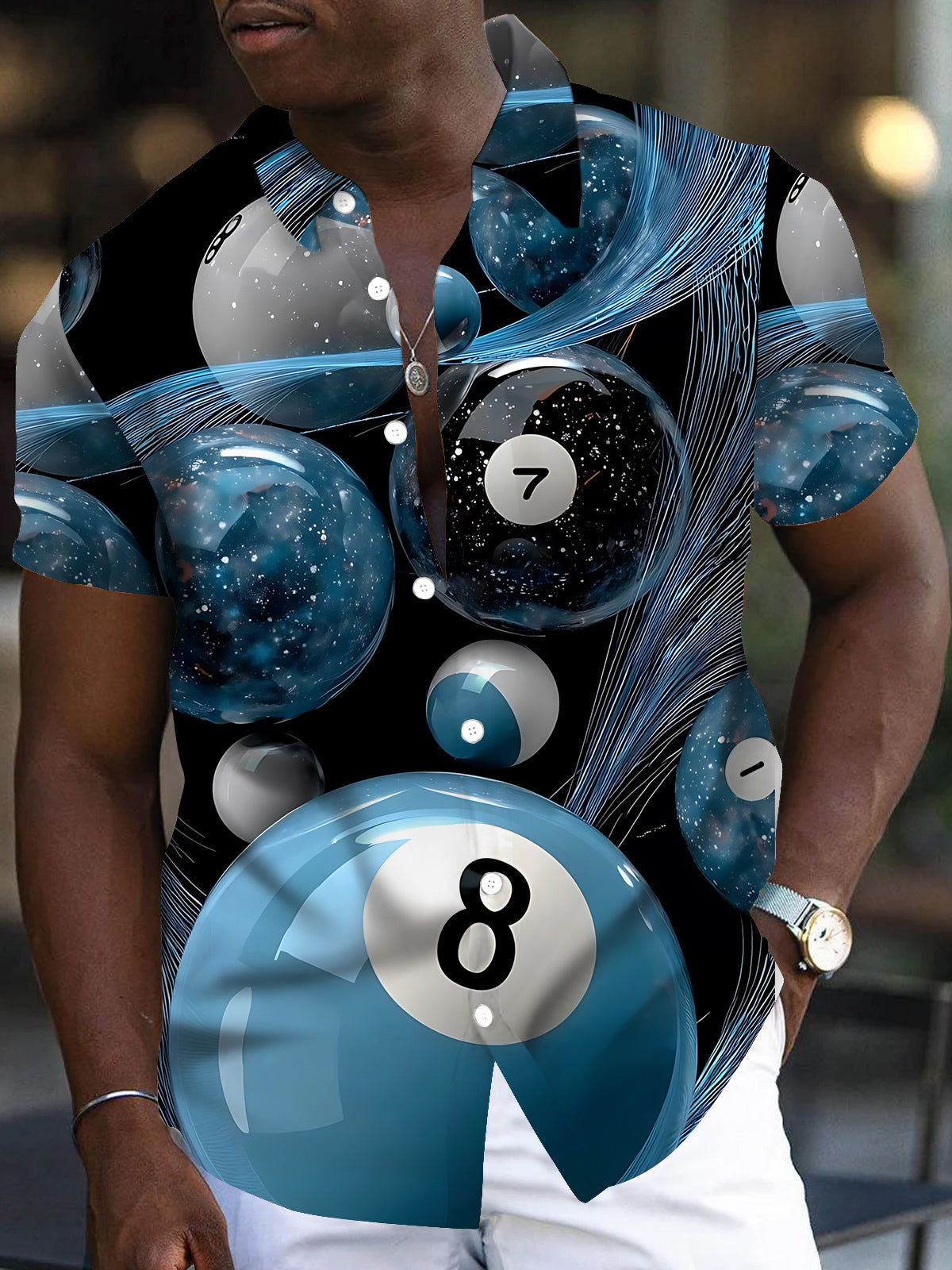 Billiards Print Men's Pocket Short Sleeve Shirts