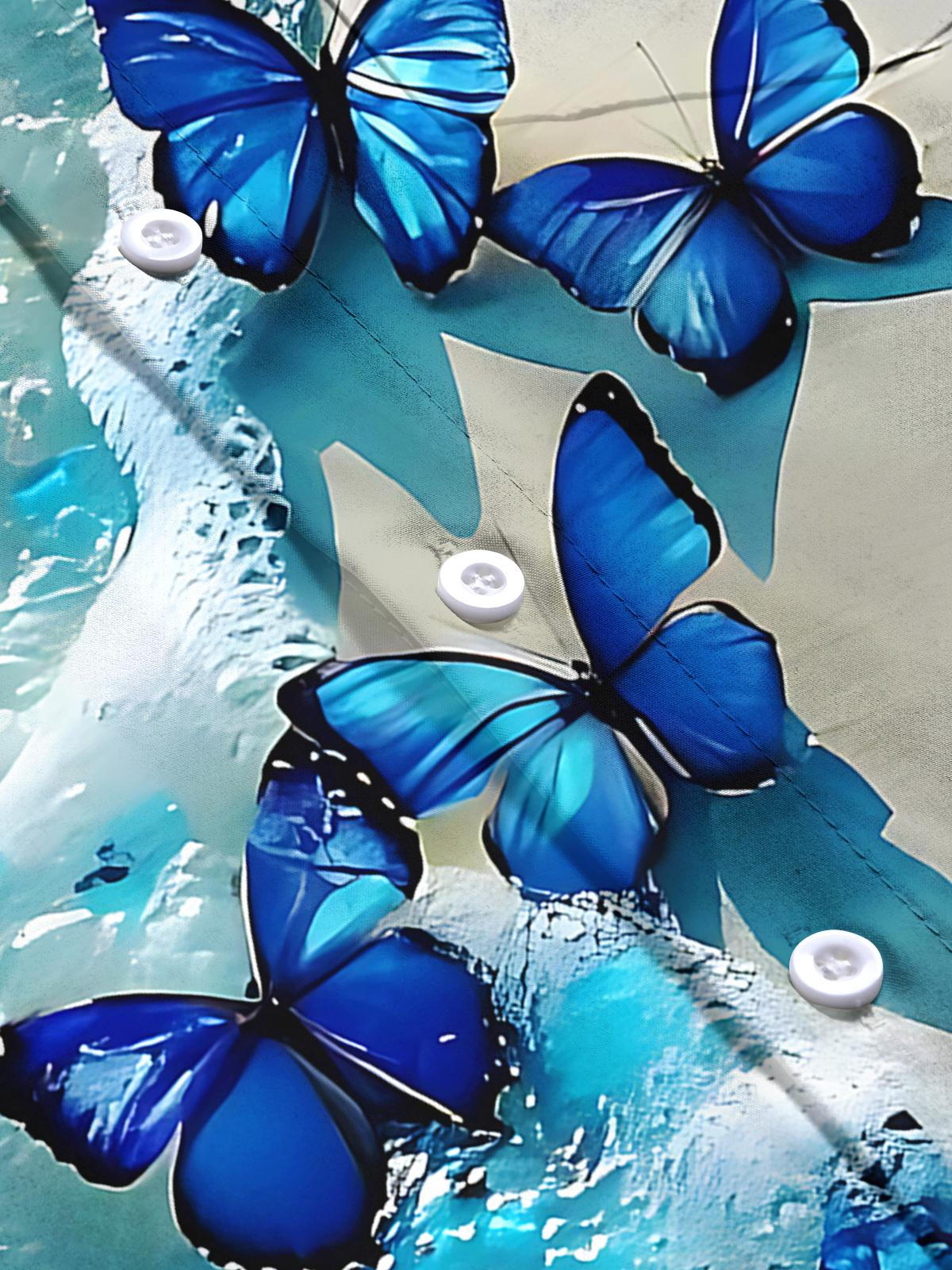 Butterfly Seawater Print Men's Pocket Short Sleeve Shirts