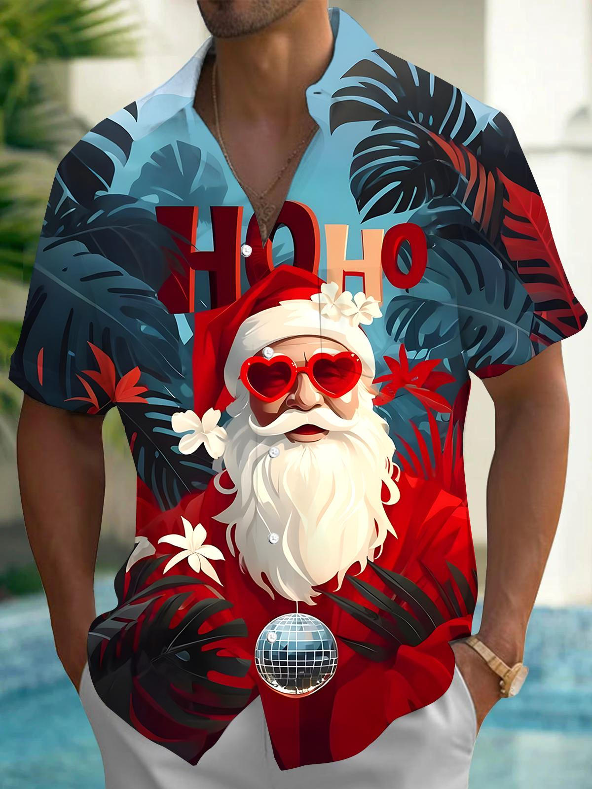 Santa Claus Men's Pocket Short Sleeve Shirts