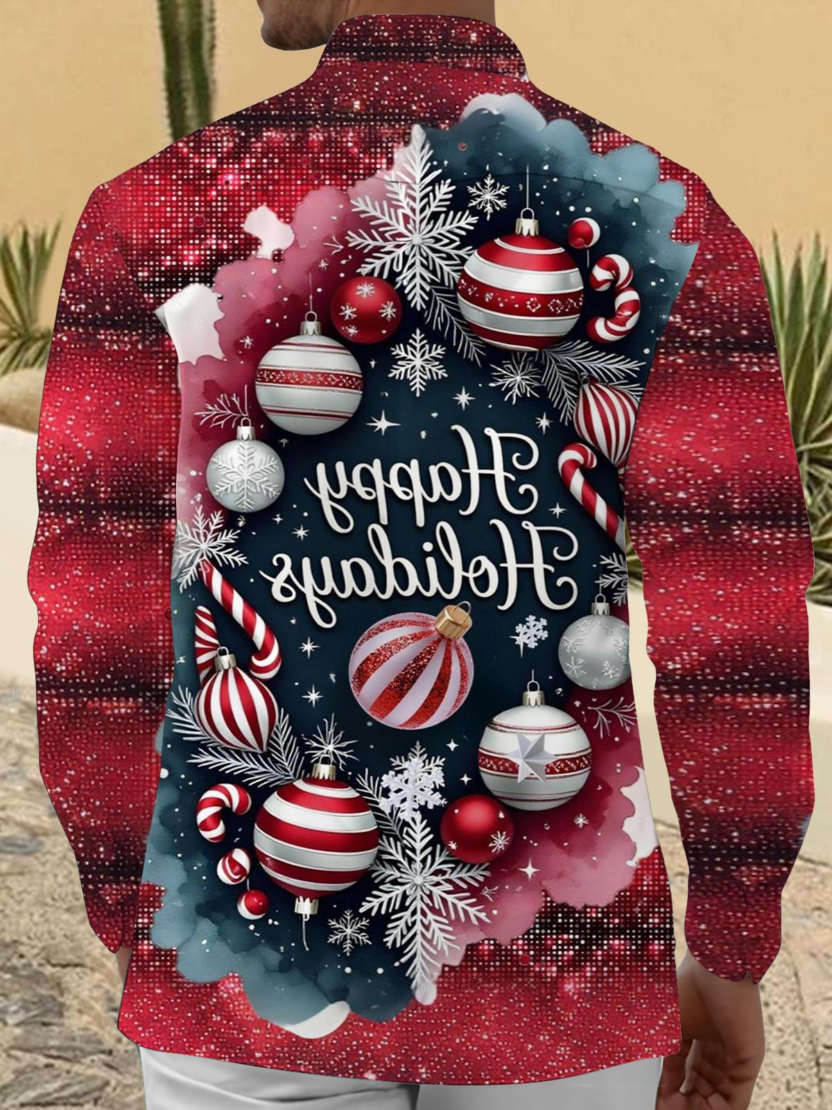 Christmas Print Men's Pocket Long Sleeve Shirts