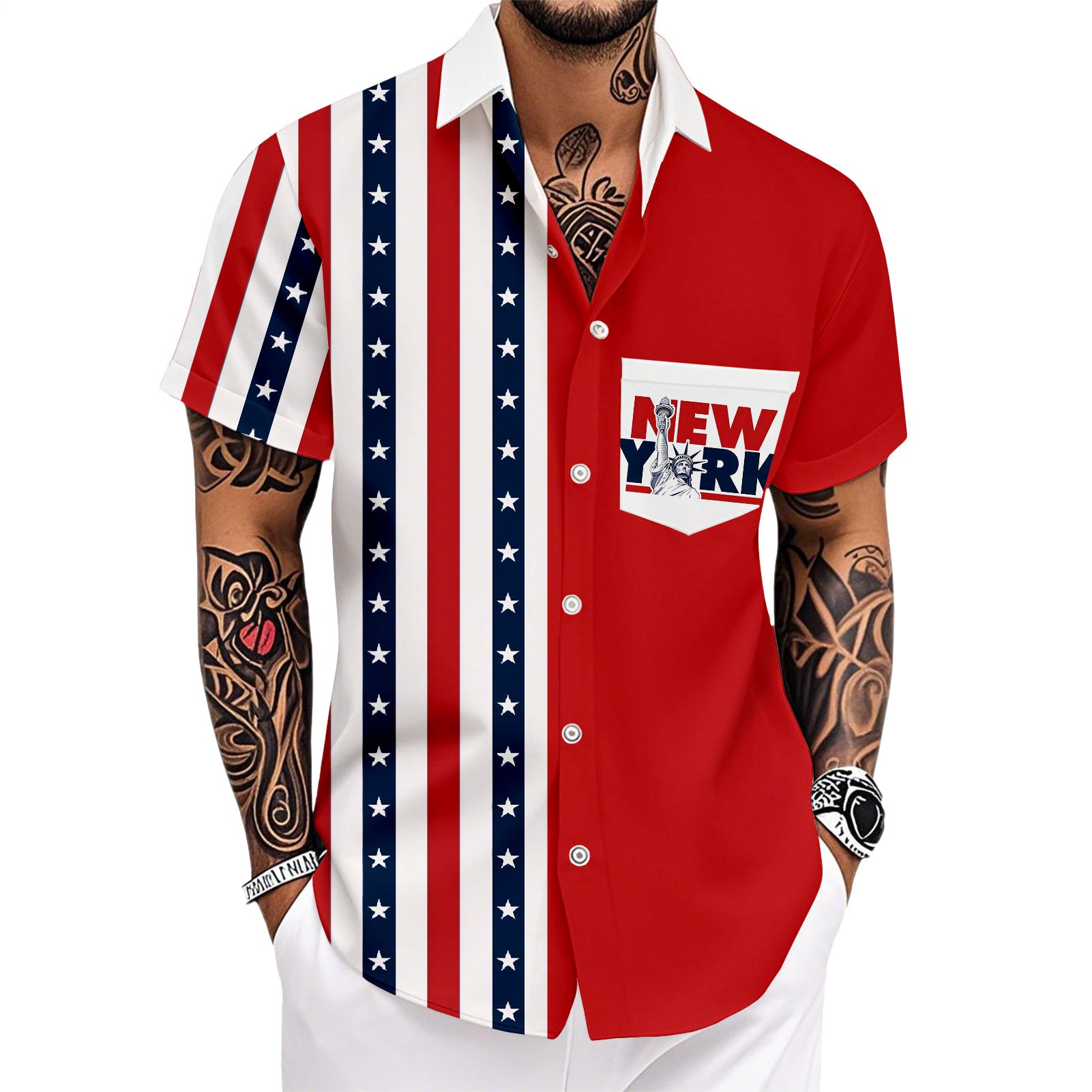 Hawaiian American Flag Shirt Stars and Stripes Patriotic Button Down Shirts Casual Resort Wear for Daily Wear imaginative