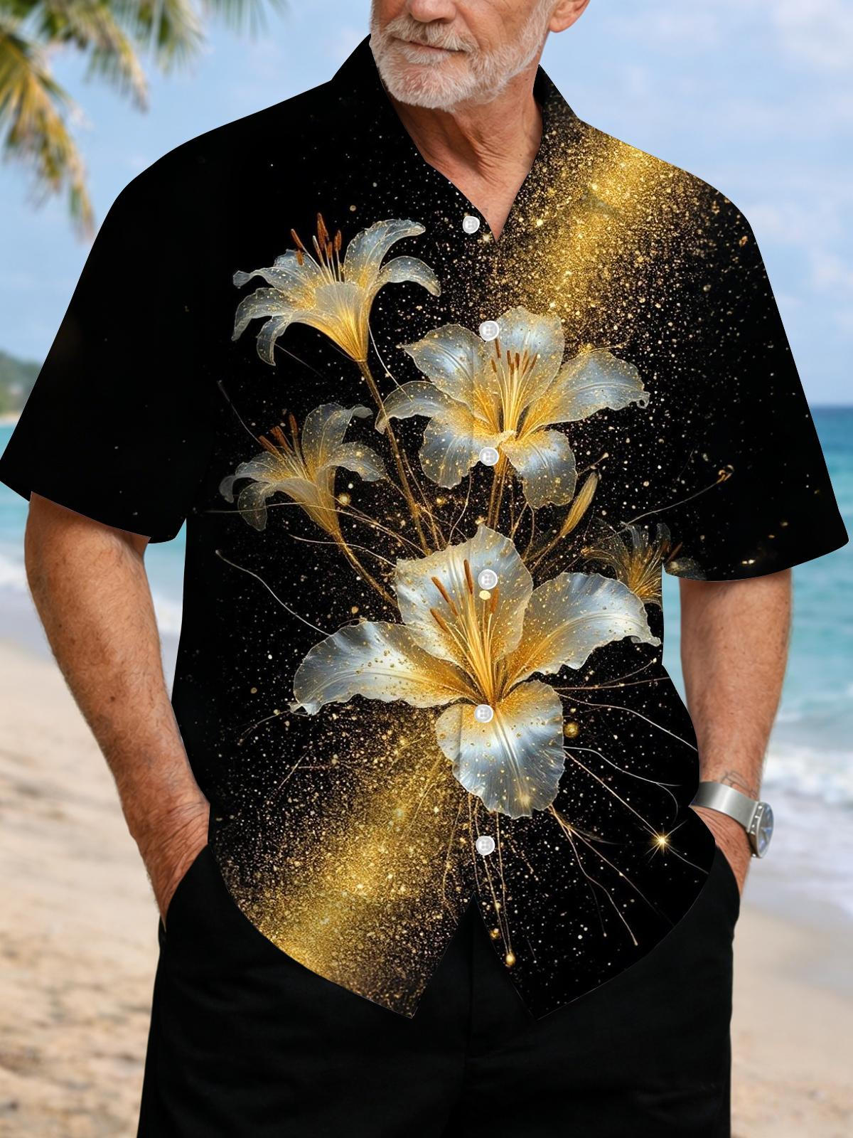 Floral Print Men's Pocket Short Sleeve Shirts