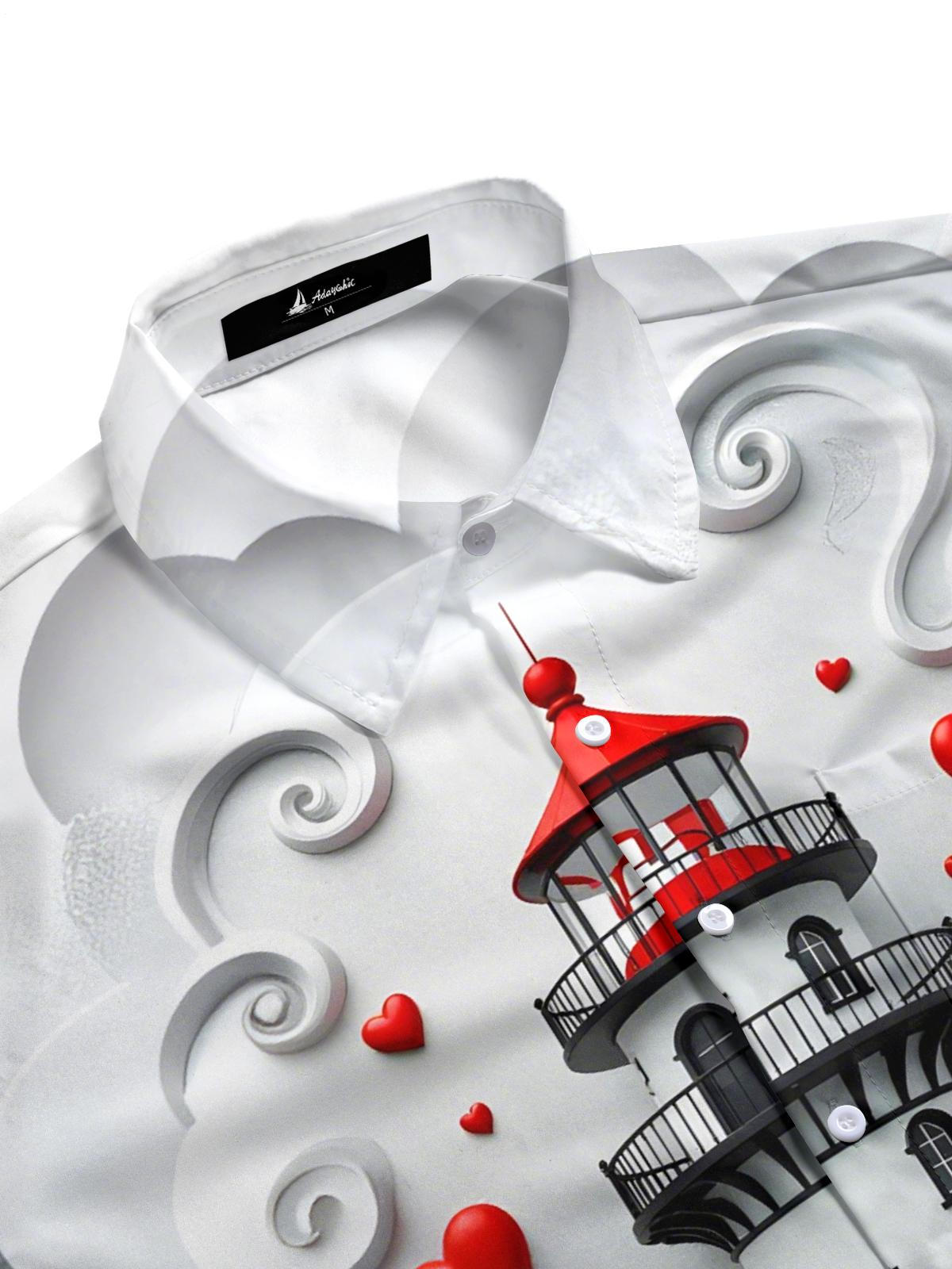 Lighthouse Heart Print Men's Pocket Short Sleeve Shirts