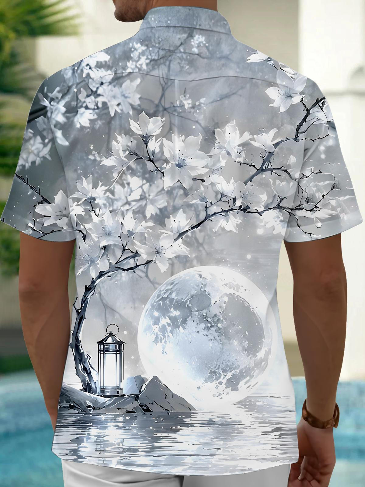 Floral Moon Men's Pocket Short Sleeve Shirts