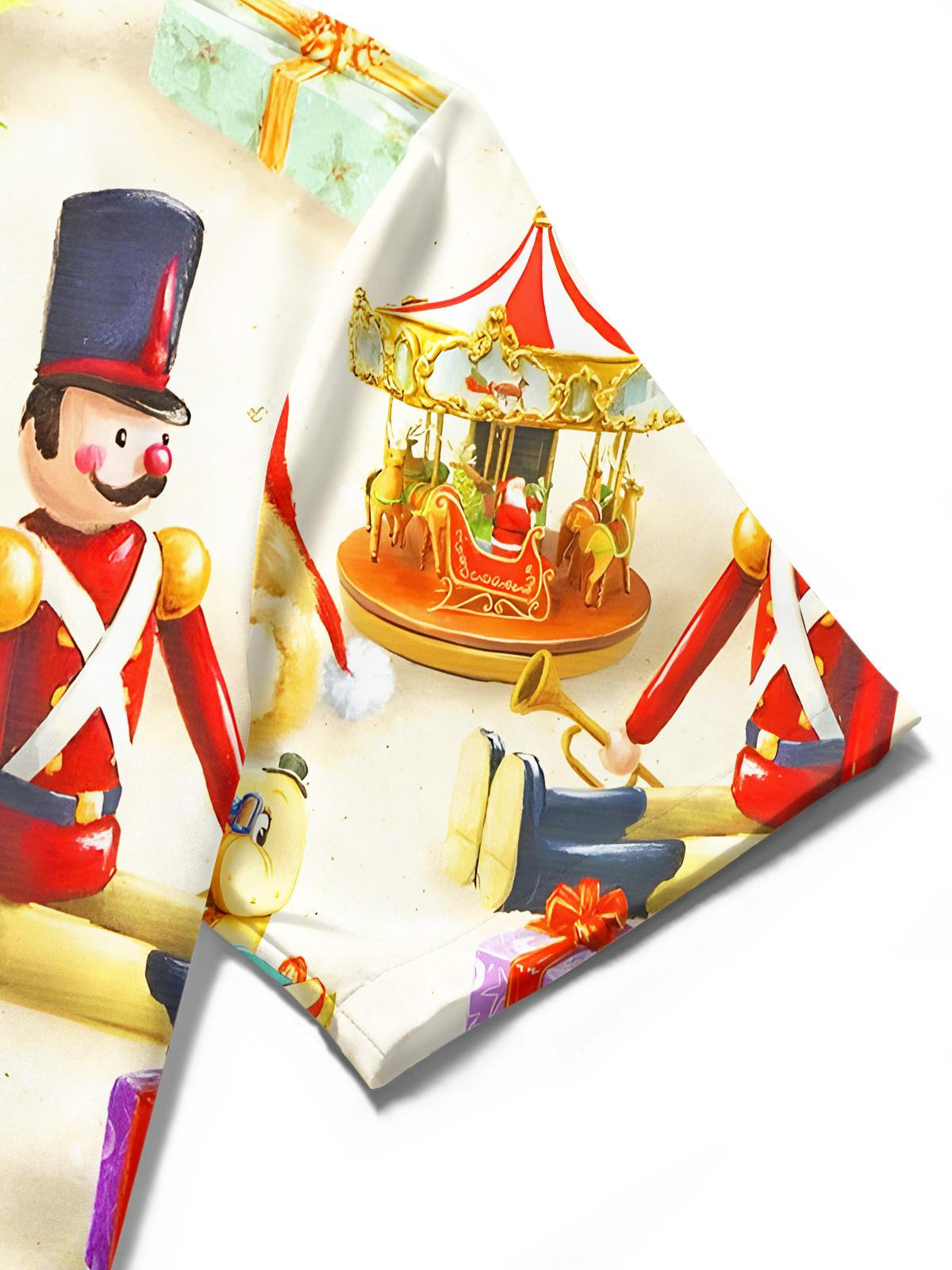 Fun Christmas Plush Bear Toy Gift Xmas Men's Pocket Short Sleeve Shirts