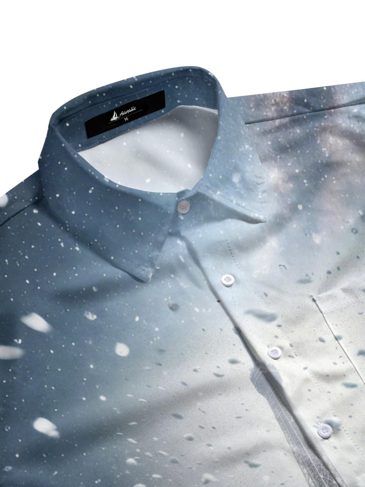 Winter Snow Eiffel Tower Print Men's Pocket Short Sleeve Shirts