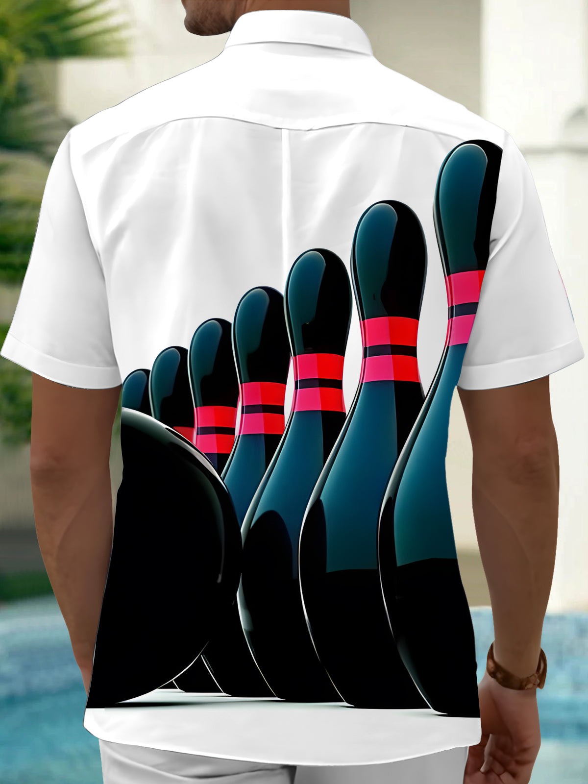 Bowling Print Men's Pocket Short Sleeve Shirts