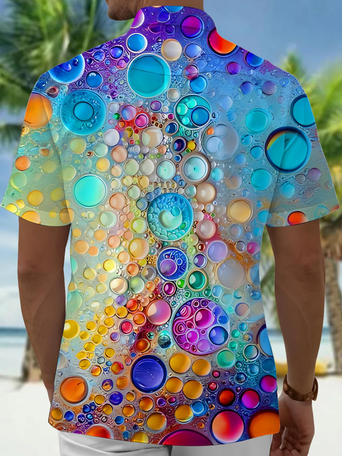 Hawaiian Colorful Water Drops Men's Pocket Short Sleeve Shirts