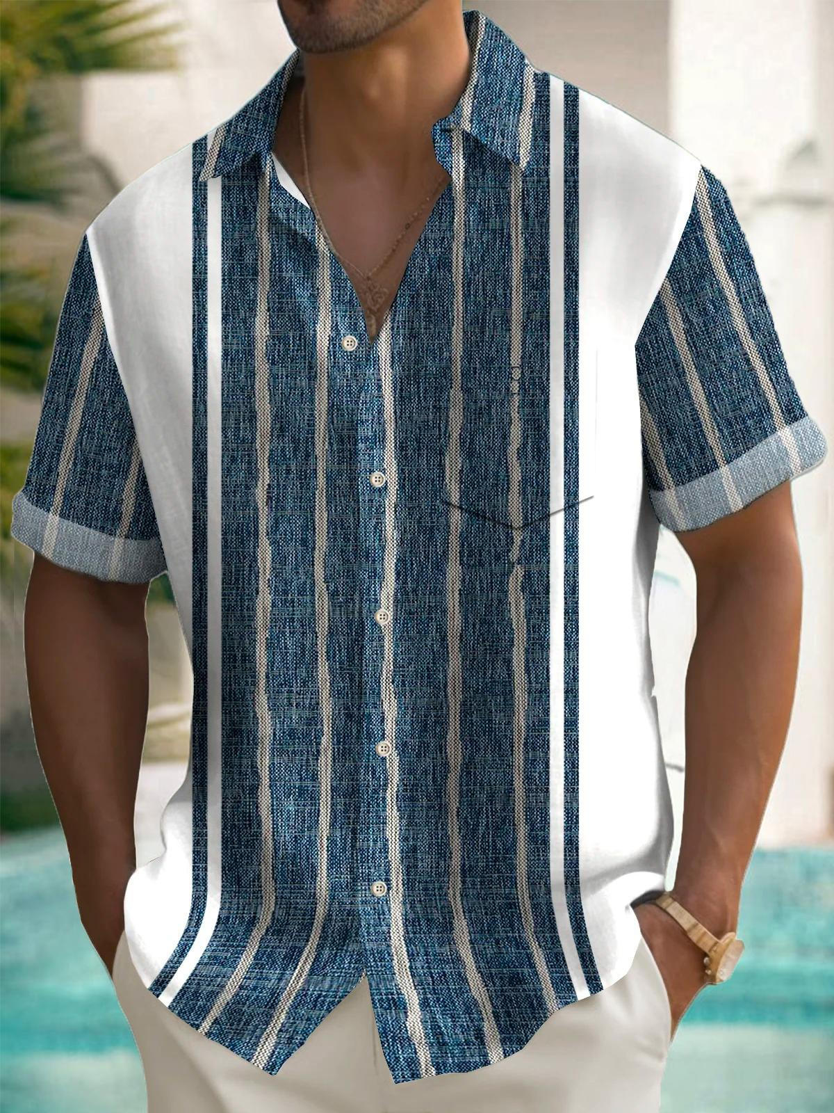 Vintage Stripes Print Men's Pocket Short Sleeve Shirts